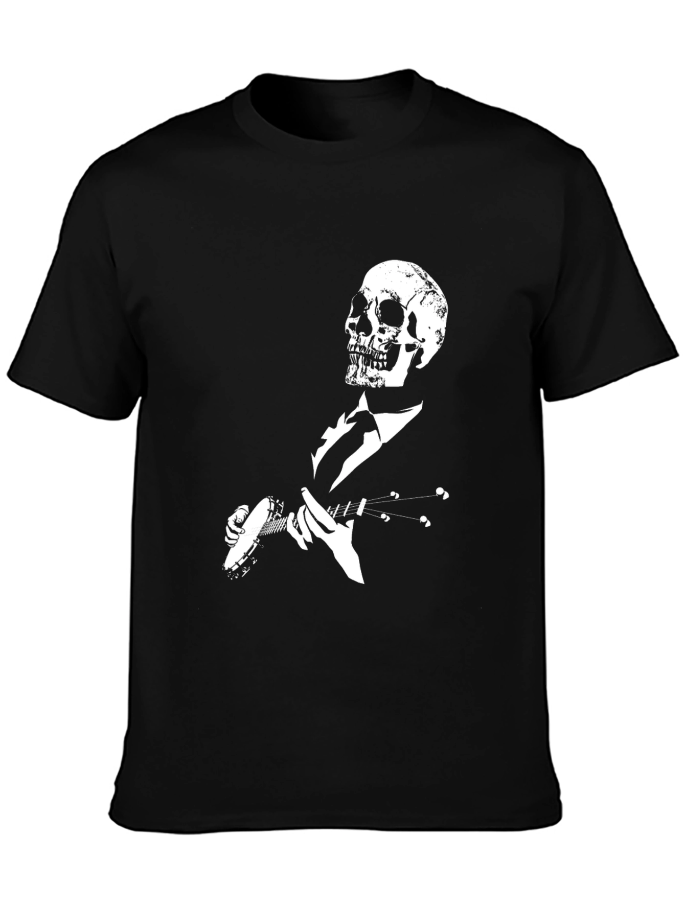 Skull Banjo Player Black Graphic T-Shirt
