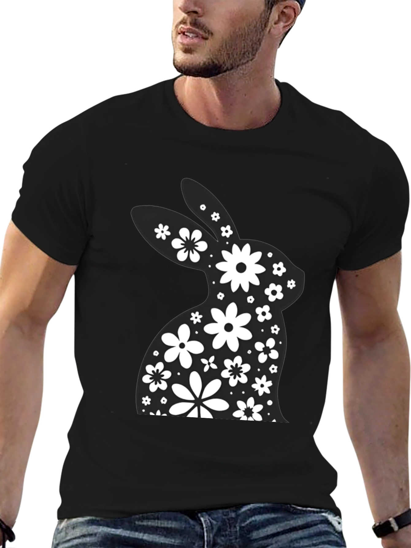 Floral Easter Bunny T-Shirt - Black