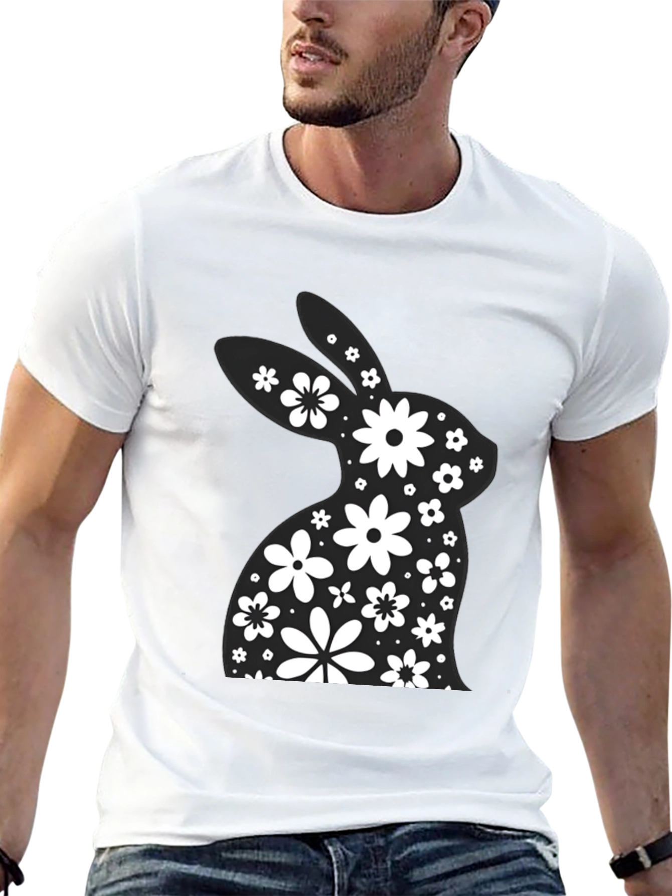 Floral Easter Bunny T-Shirt - Black