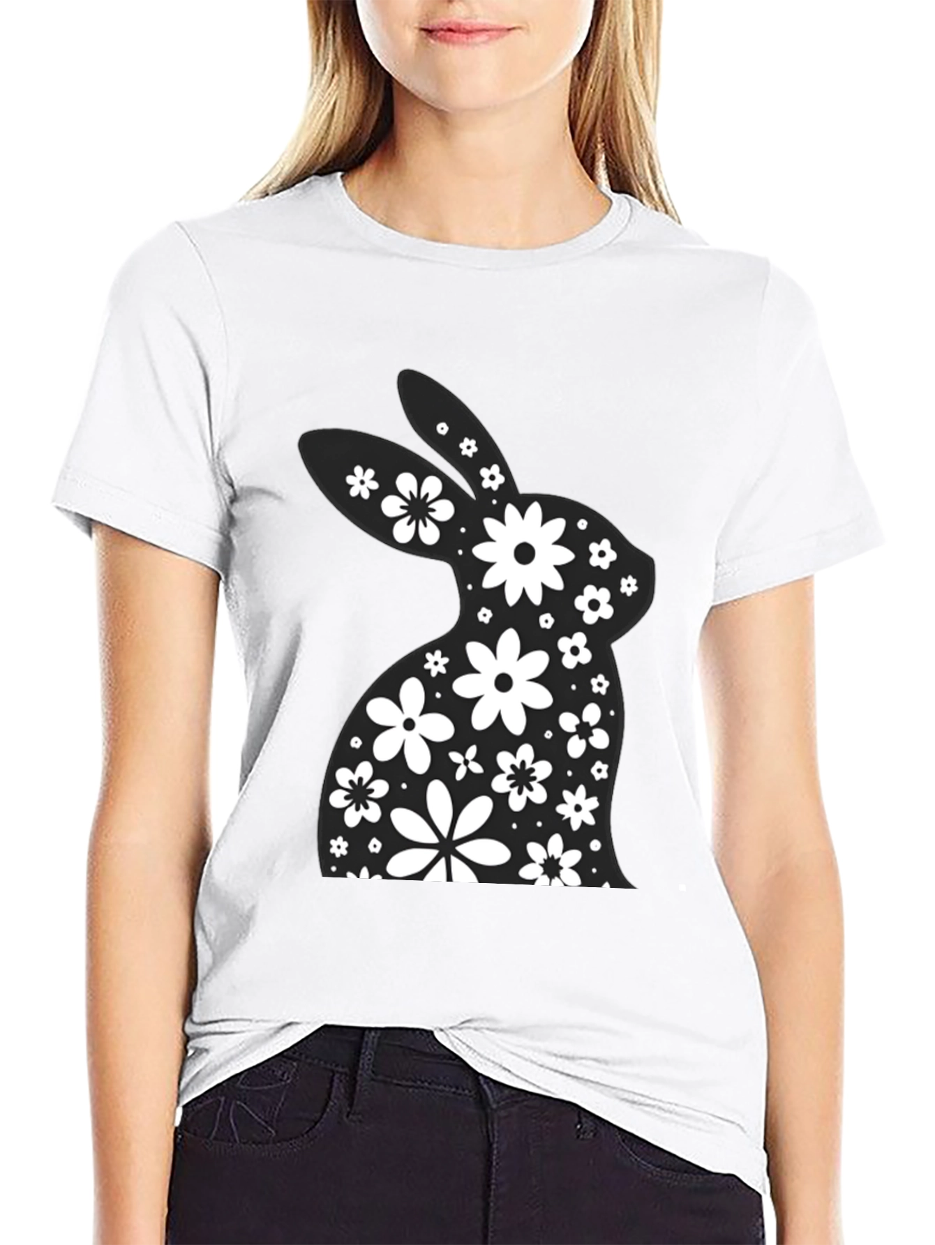 Floral Easter Bunny T-Shirt - Black