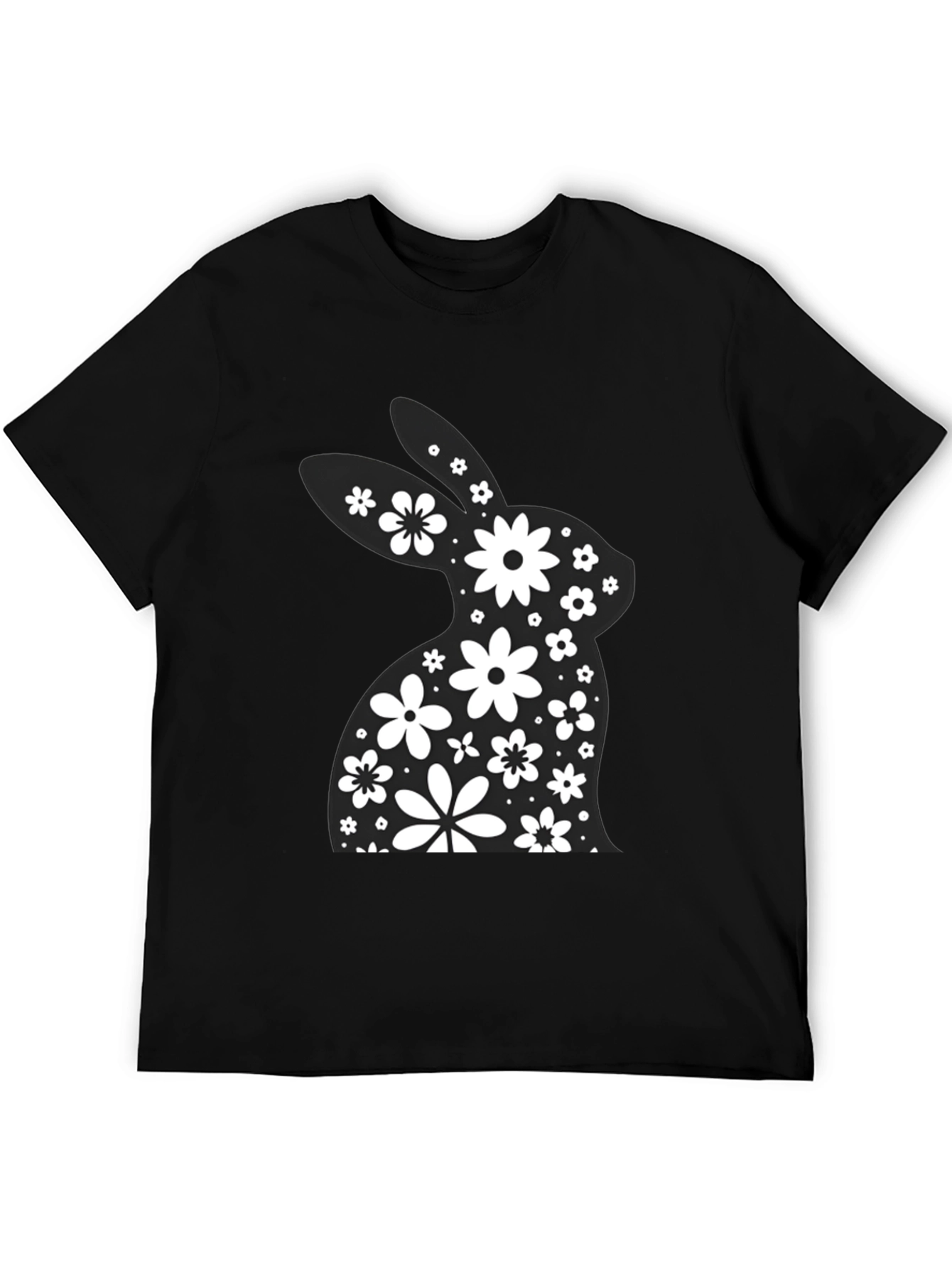 Floral Easter Bunny T-Shirt - Black