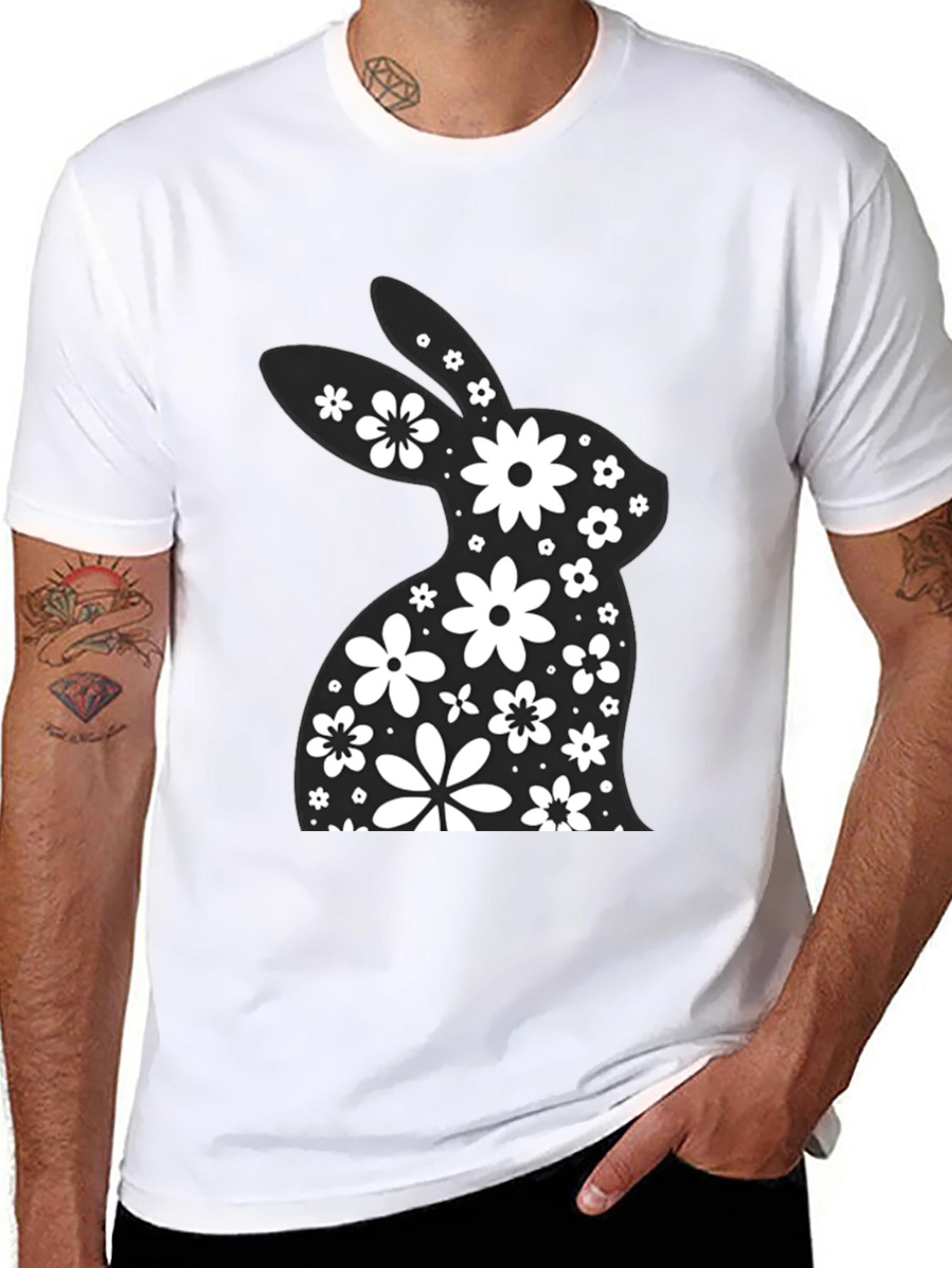 Floral Easter Bunny T-Shirt - Black