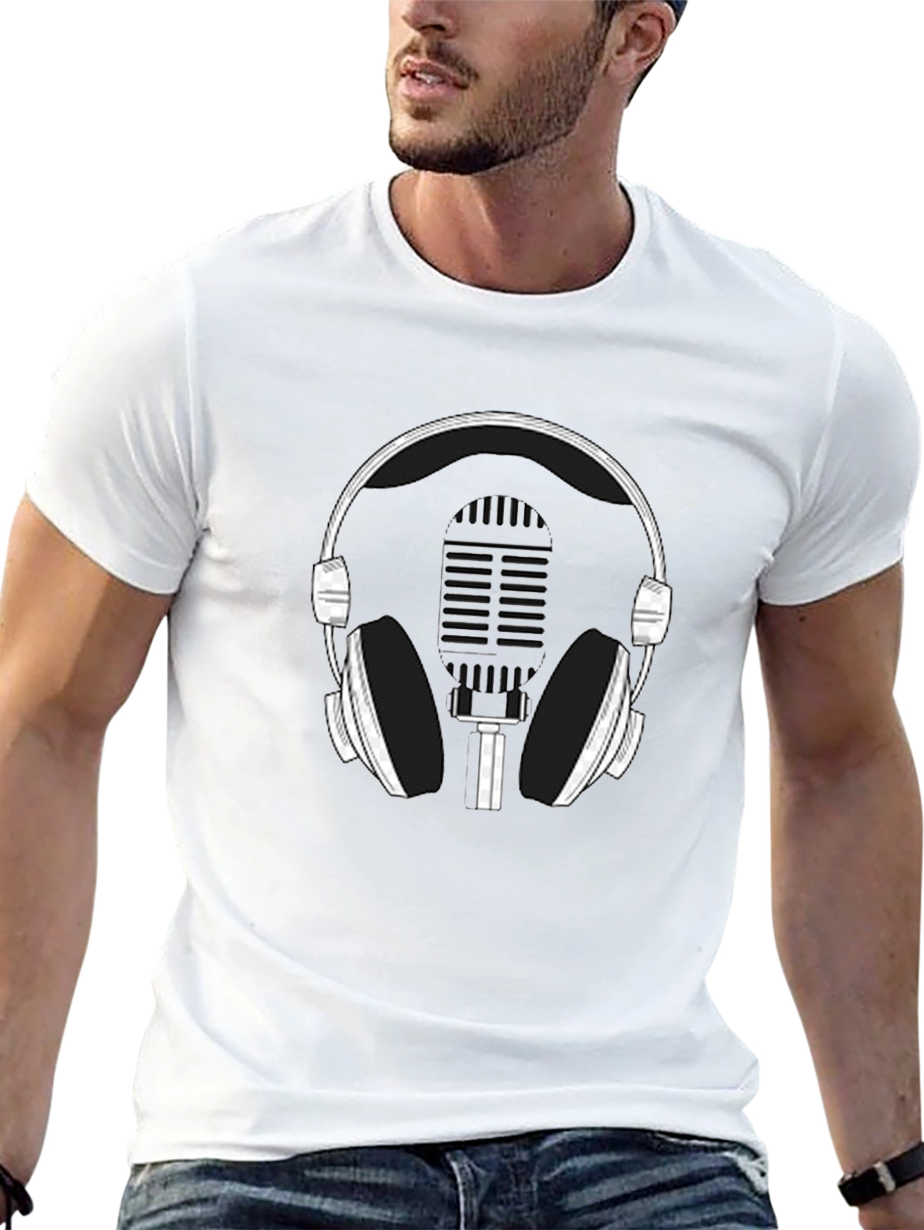 Podcast Ready Tee: Headphones & Mic Graphic T-Shirt