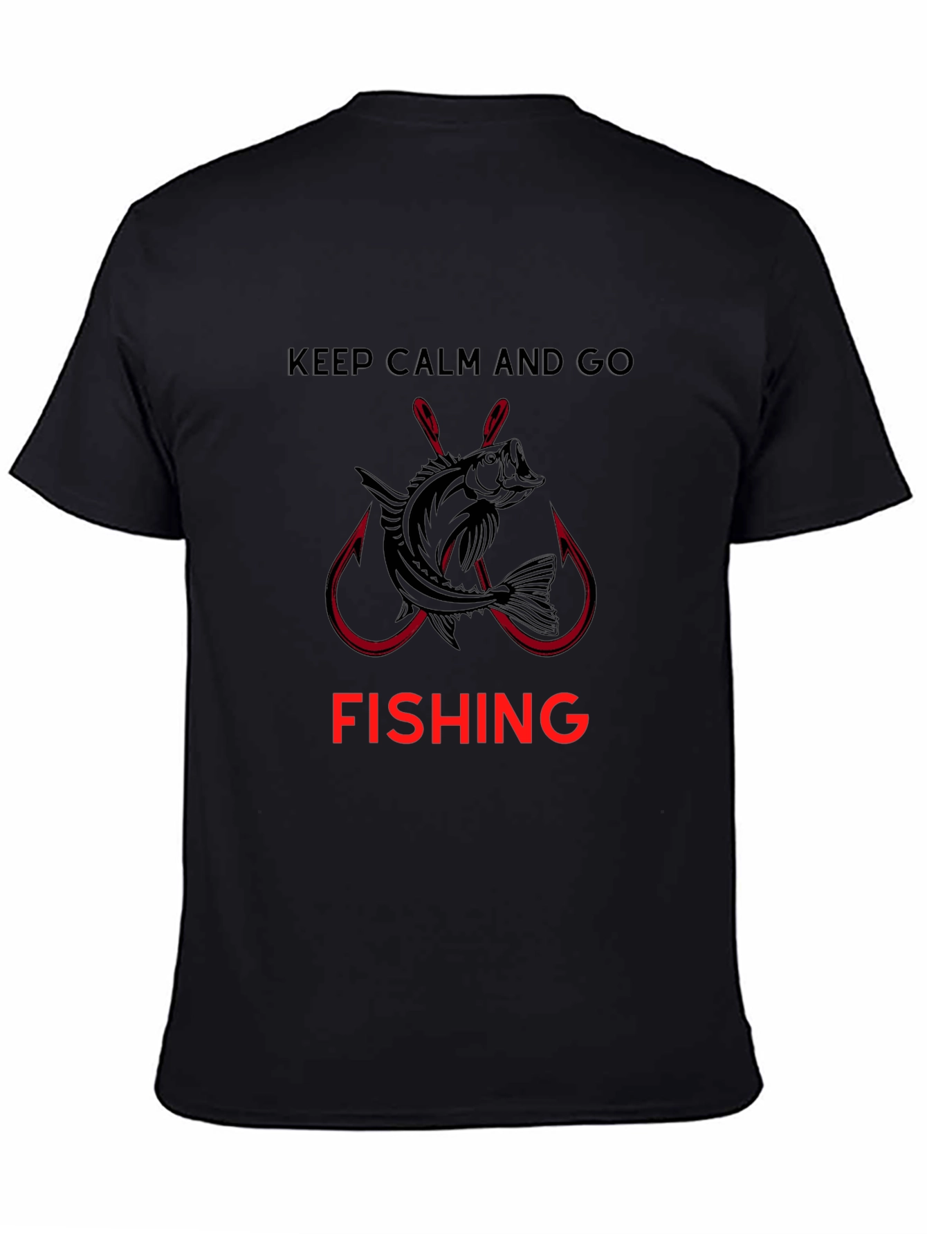 Keep Calm and Go Fishing Black Graphic Tee