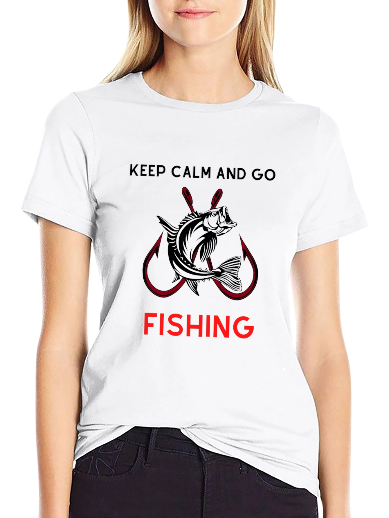 Keep Calm and Go Fishing Black Graphic Tee