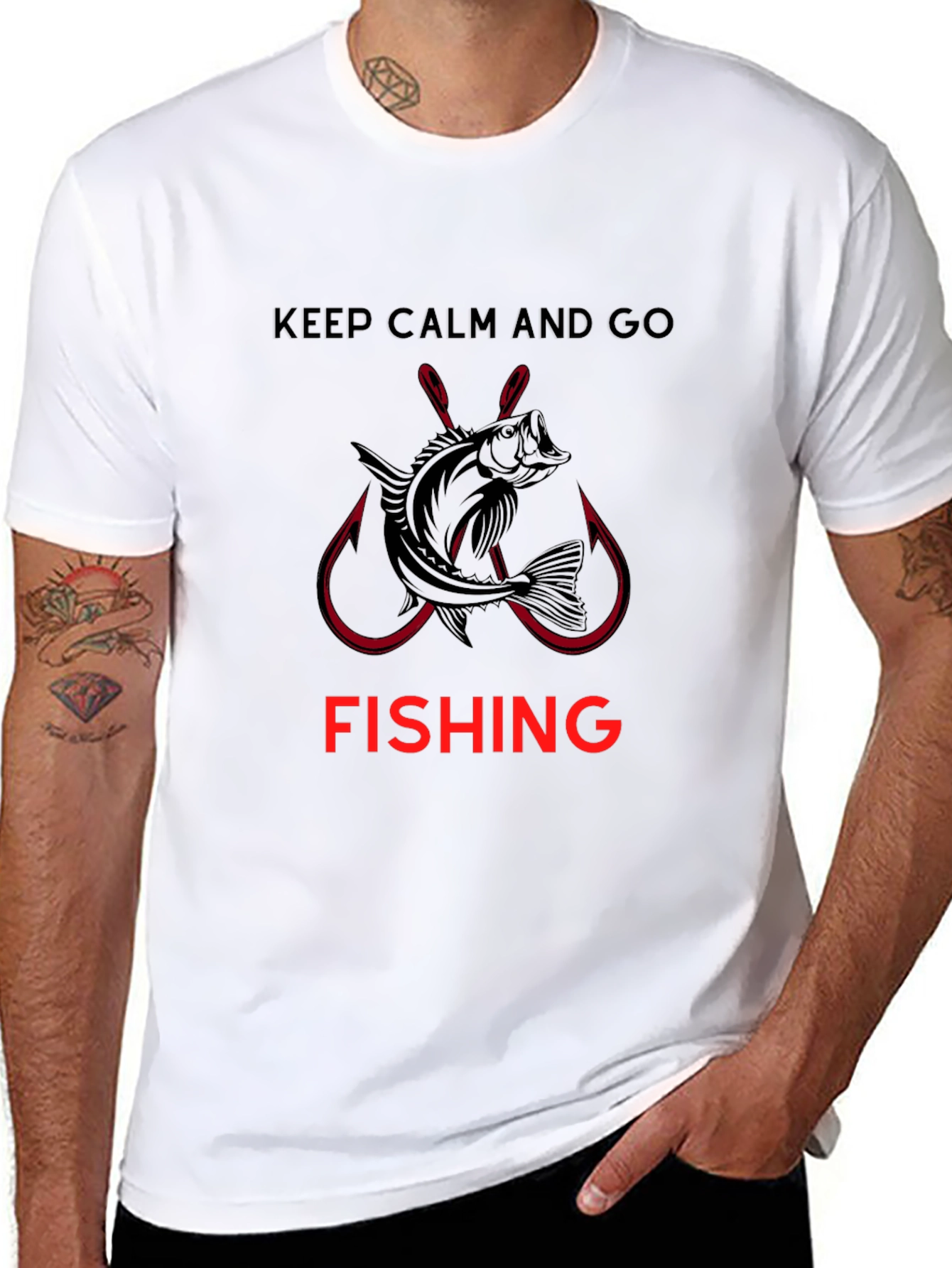 Keep Calm and Go Fishing Black Graphic Tee