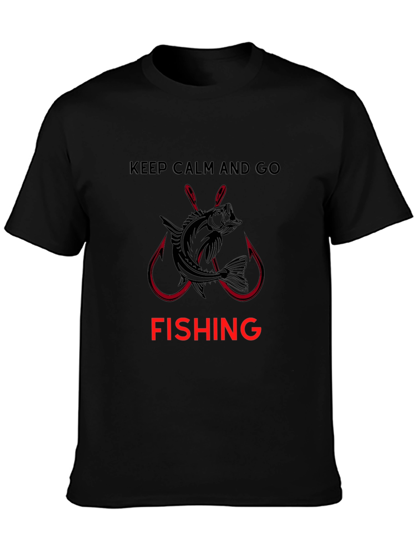 Keep Calm and Go Fishing Black Graphic Tee