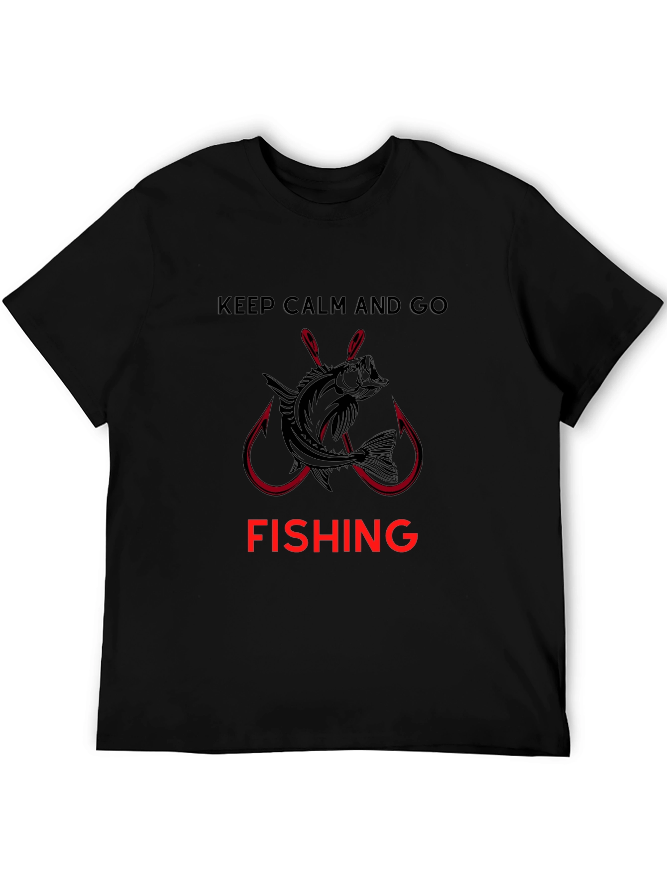 Keep Calm and Go Fishing Black Graphic Tee