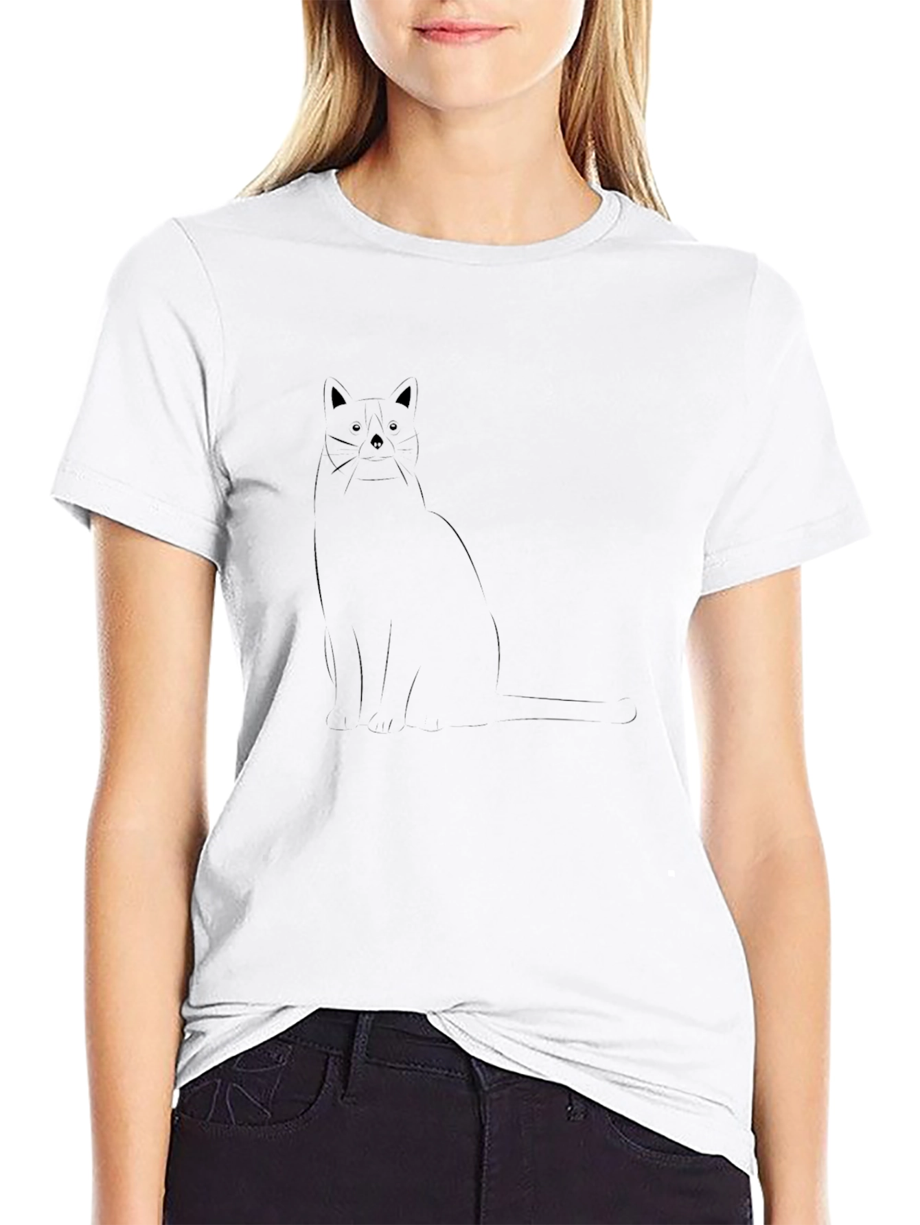 Minimalist Cat Graphic Black T-Shirt