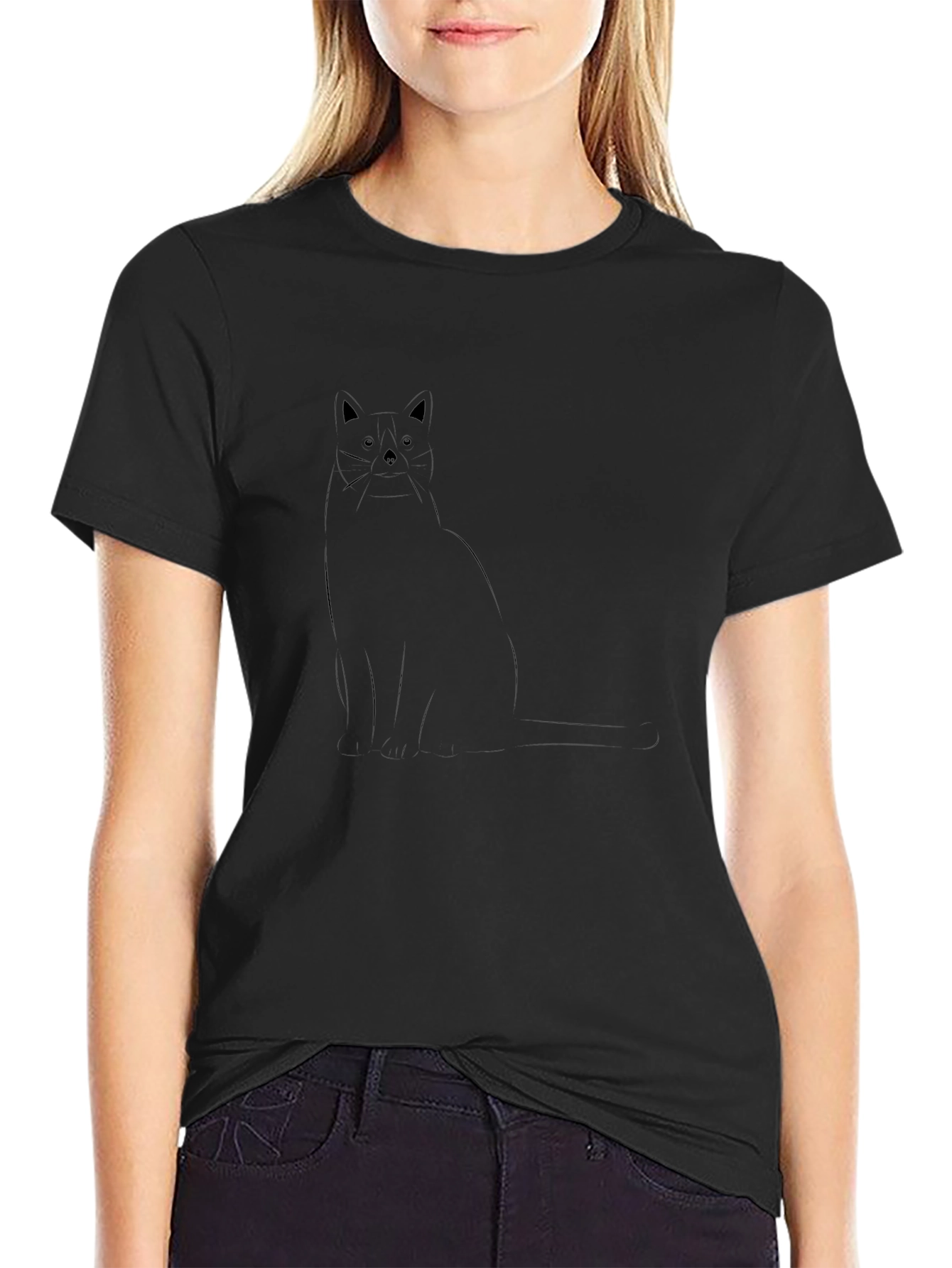 Minimalist Cat Graphic Black T-Shirt