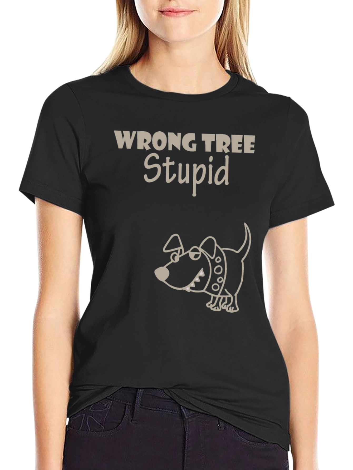 Wrong Tree Stupid Dog Graphic Tee Shirt
