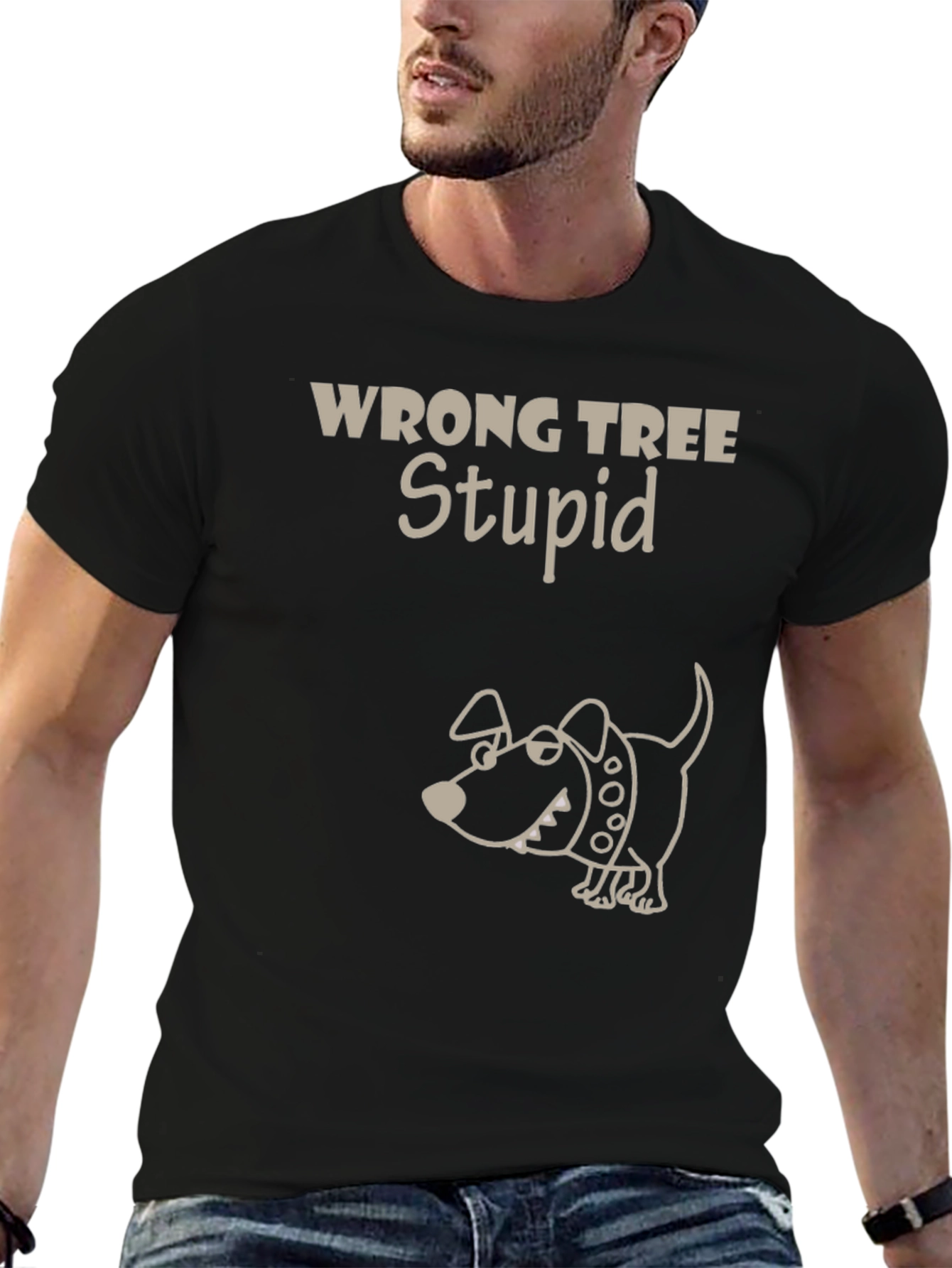Wrong Tree Stupid Dog Graphic Tee Shirt