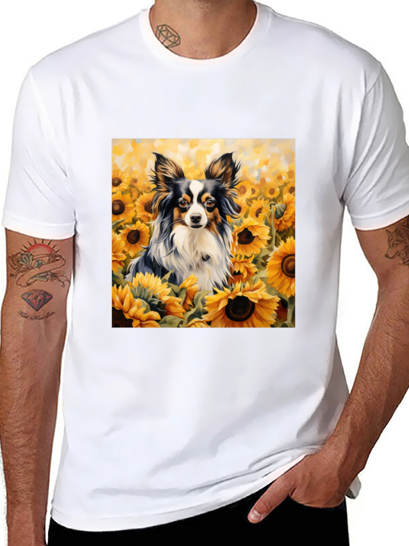 Dog Sunflower T-Shirt: Artistic Canine Comfort