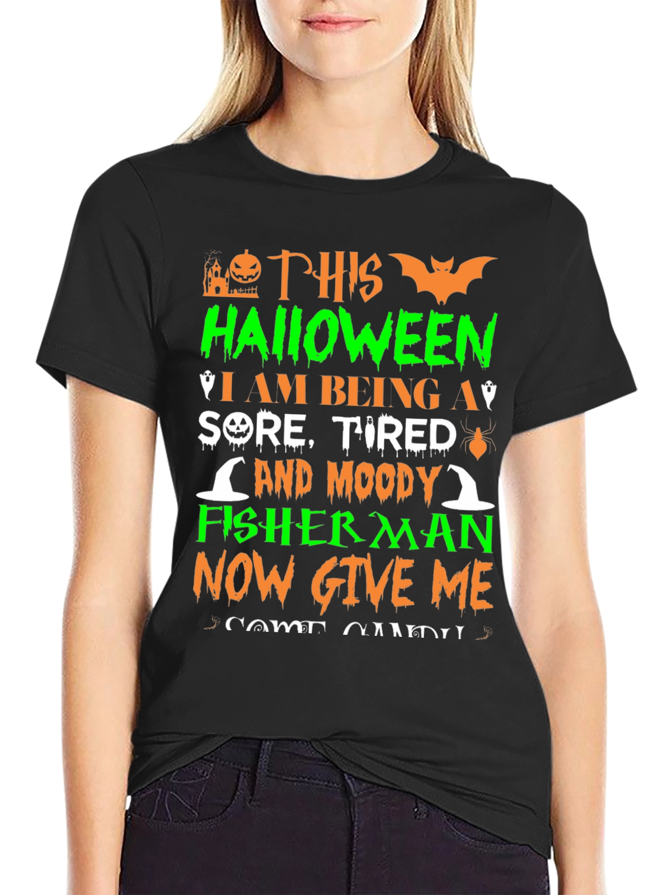 Halloween Sore Tired Moody Fisherman T-Shirt