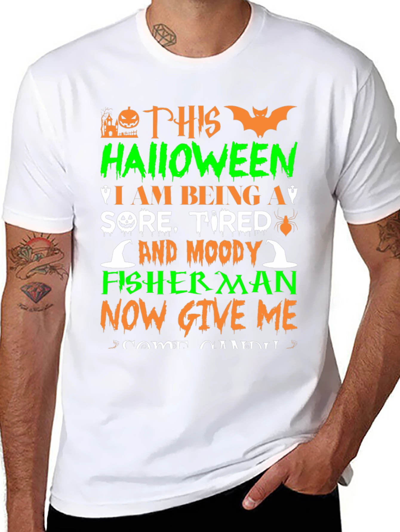 Halloween Sore Tired Moody Fisherman T-Shirt