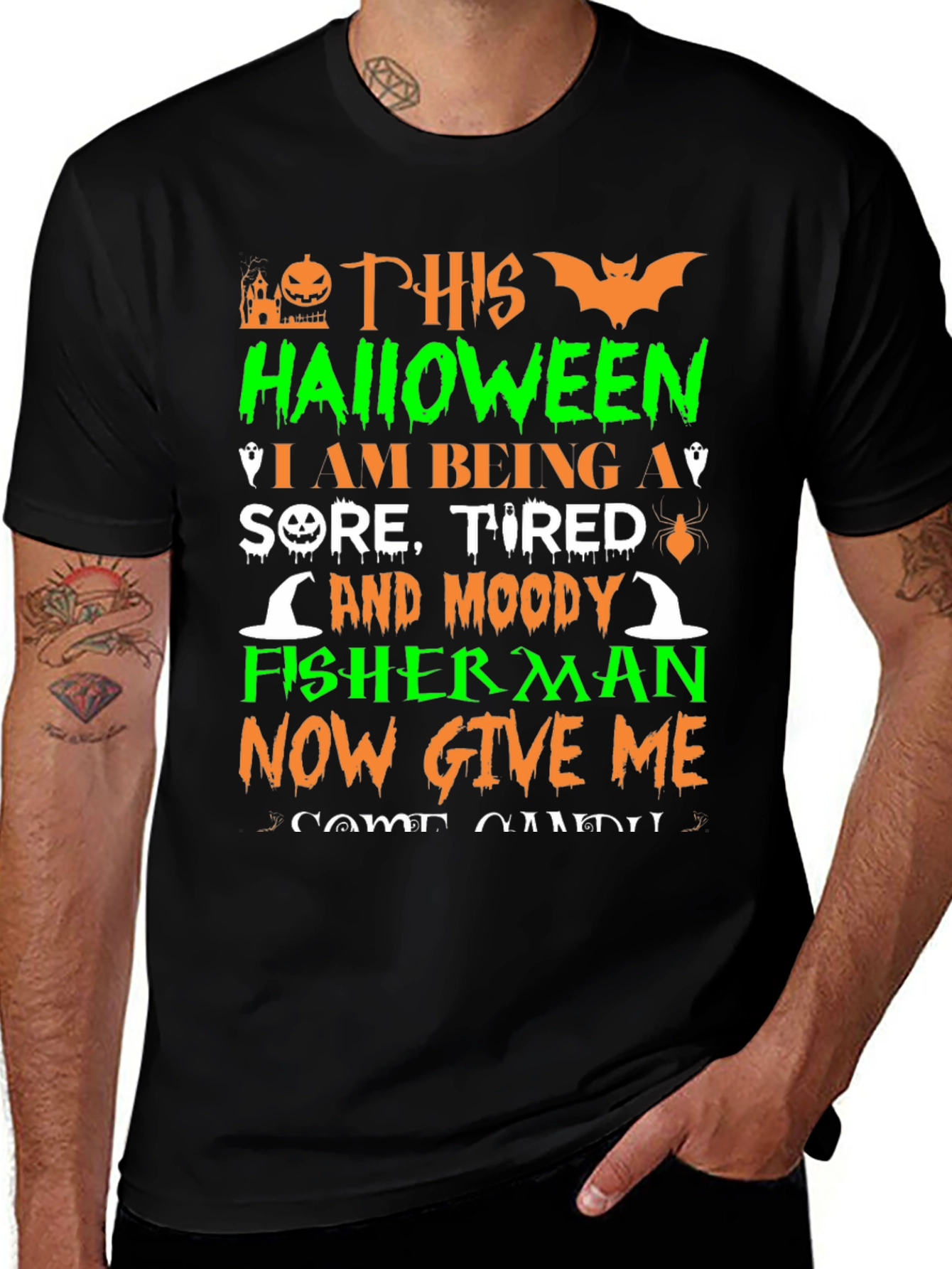 Halloween Sore Tired Moody Fisherman T-Shirt
