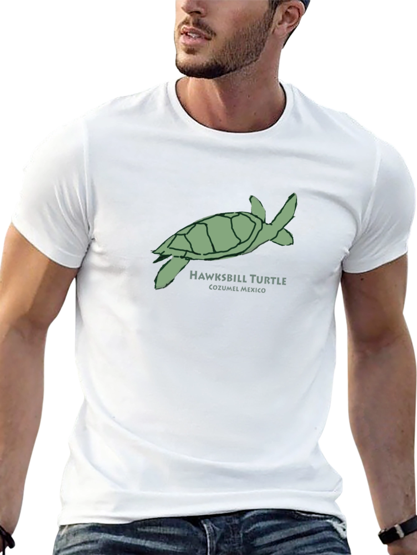 Mens Hawksbill Turtle Cozumel Mexico Black T-Shirt