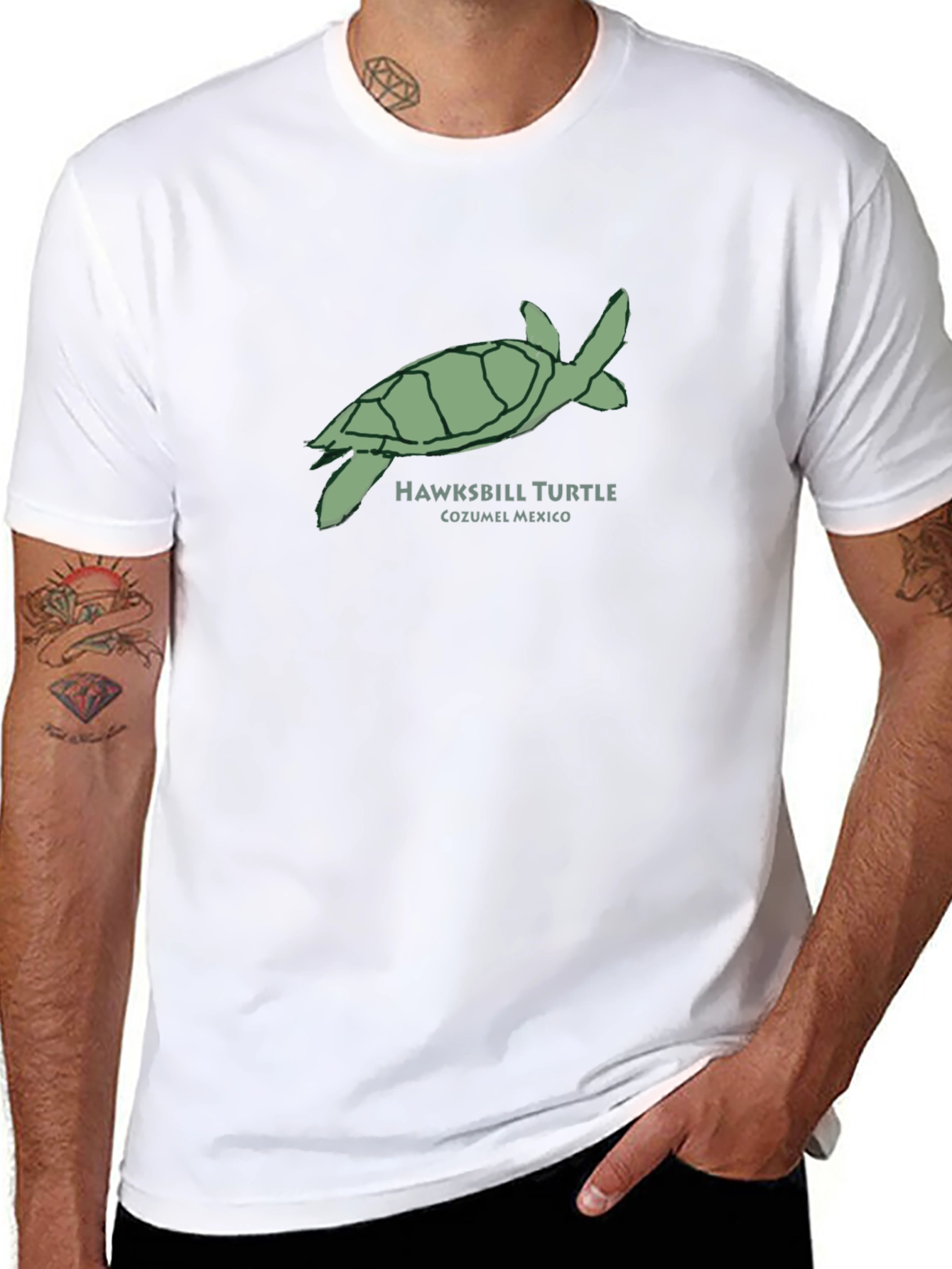 Mens Hawksbill Turtle Cozumel Mexico Black T-Shirt