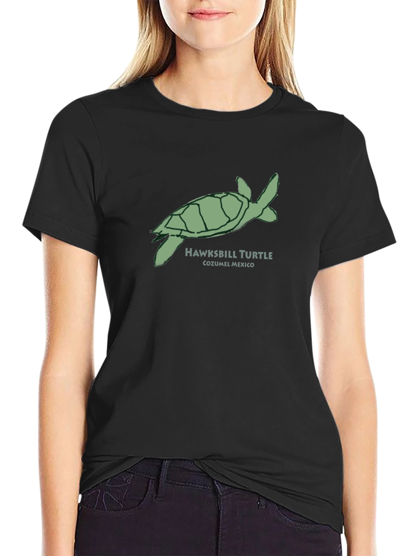 Mens Hawksbill Turtle Cozumel Mexico Black T-Shirt