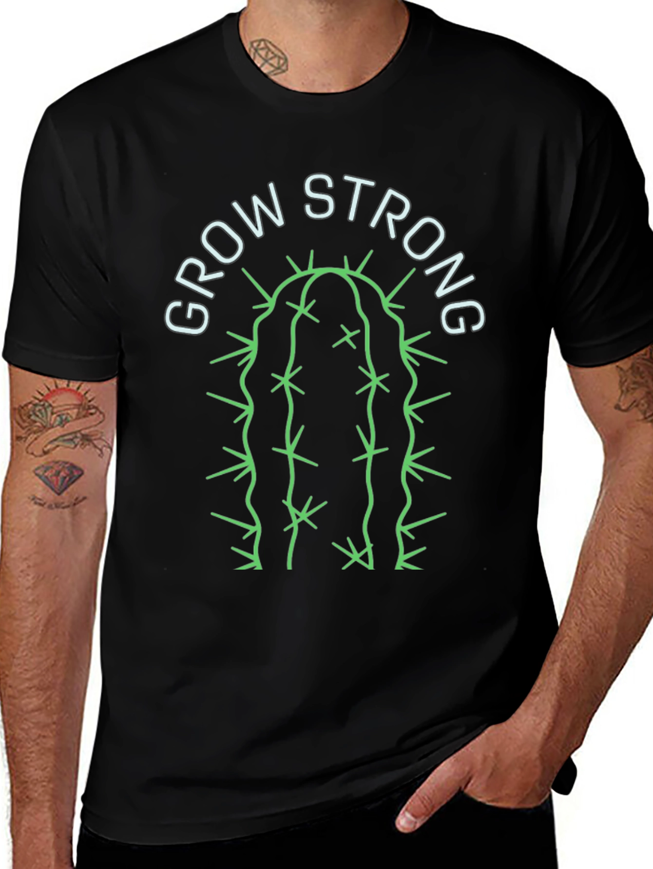 Grow Strong Cactus Graphic Tee - Black