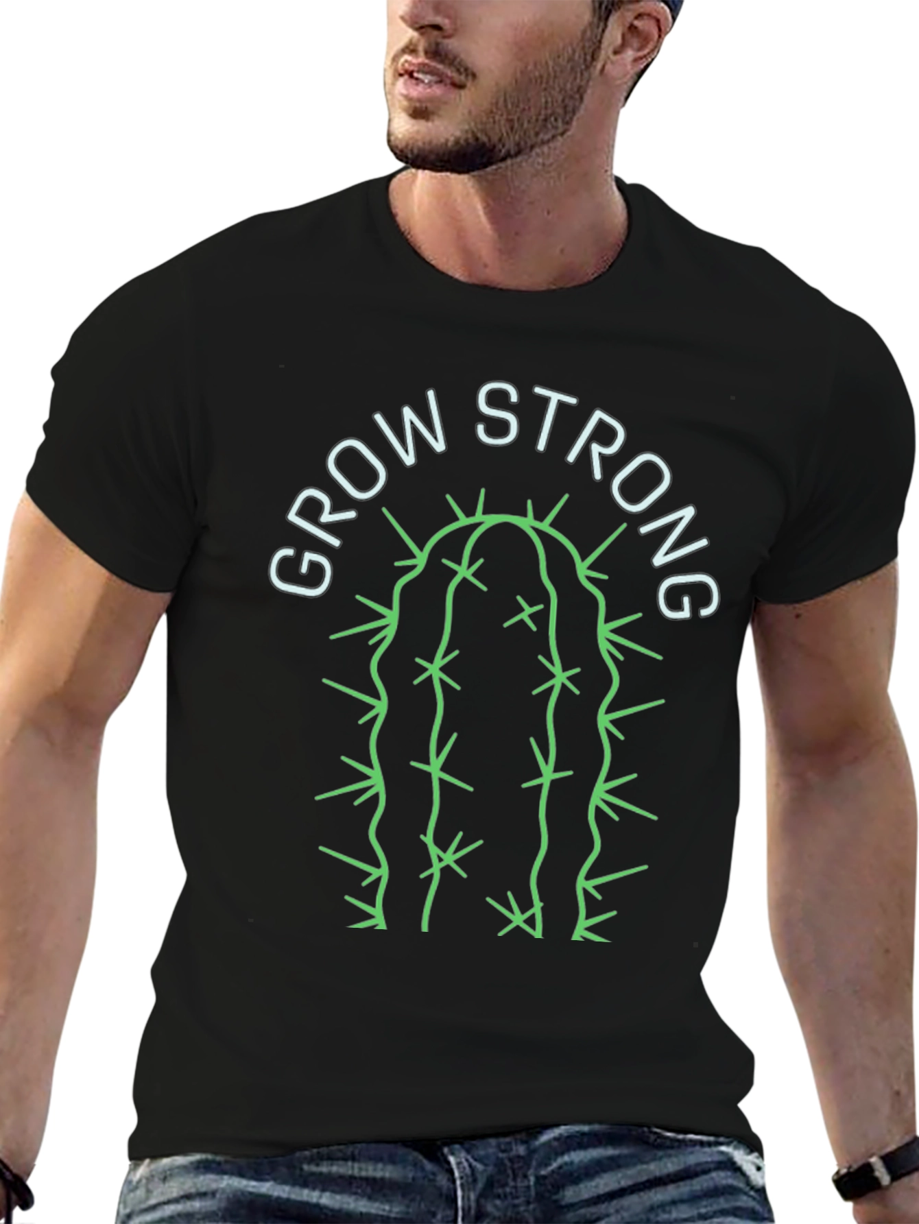 Grow Strong Cactus Graphic Tee - Black