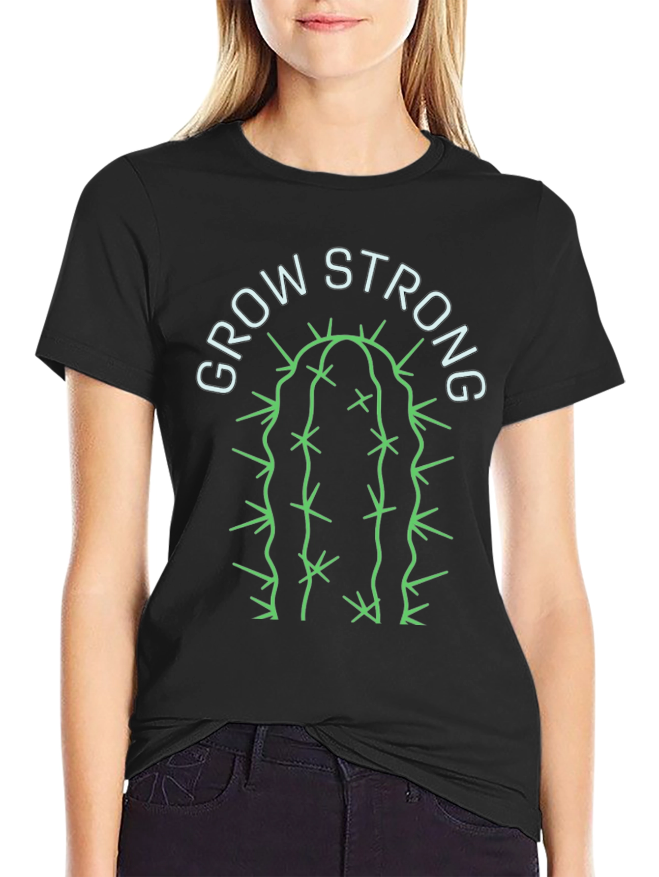 Grow Strong Cactus Graphic Tee - Black