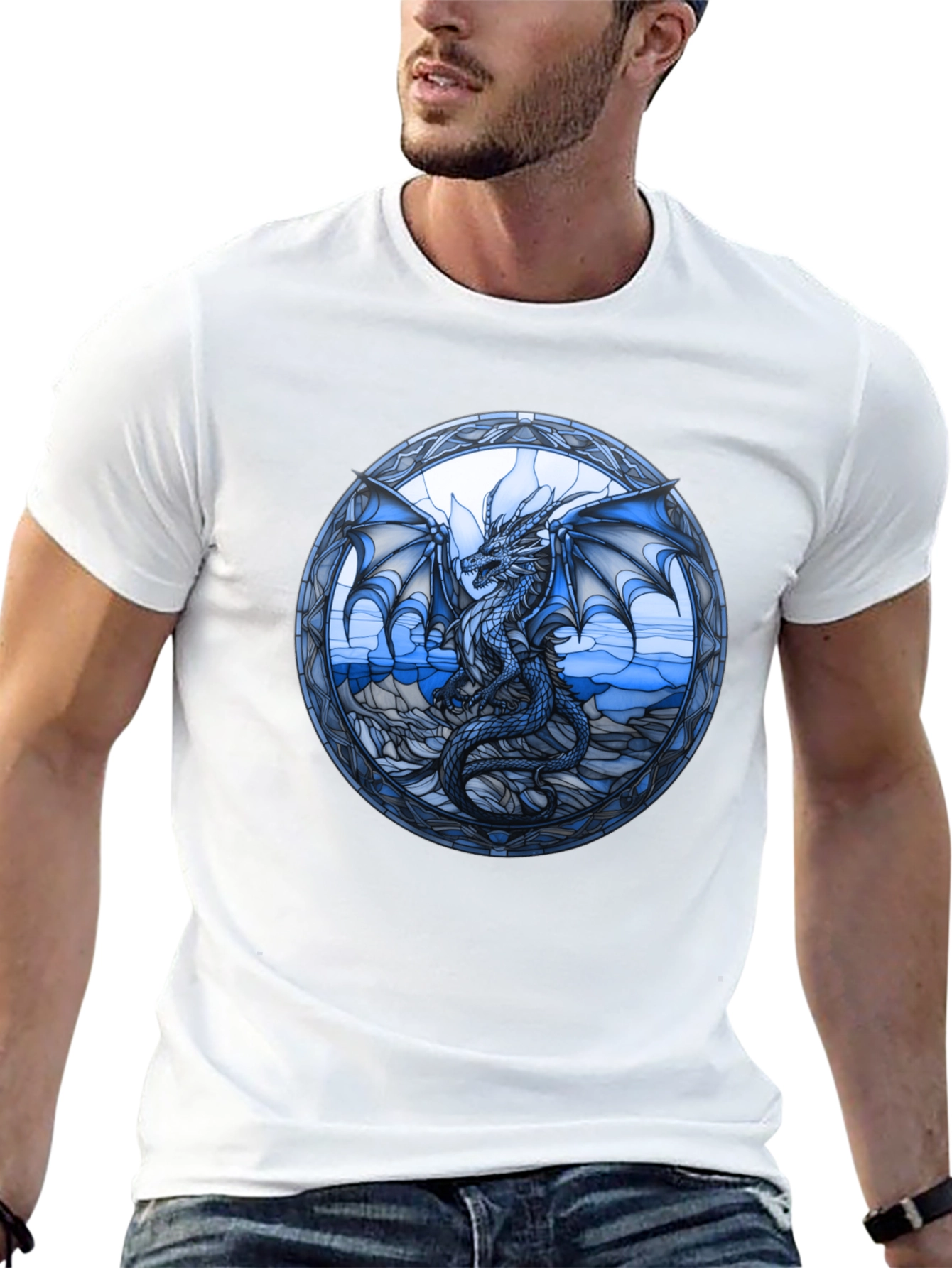 Dragon Stained Glass Graphic Tee - Black