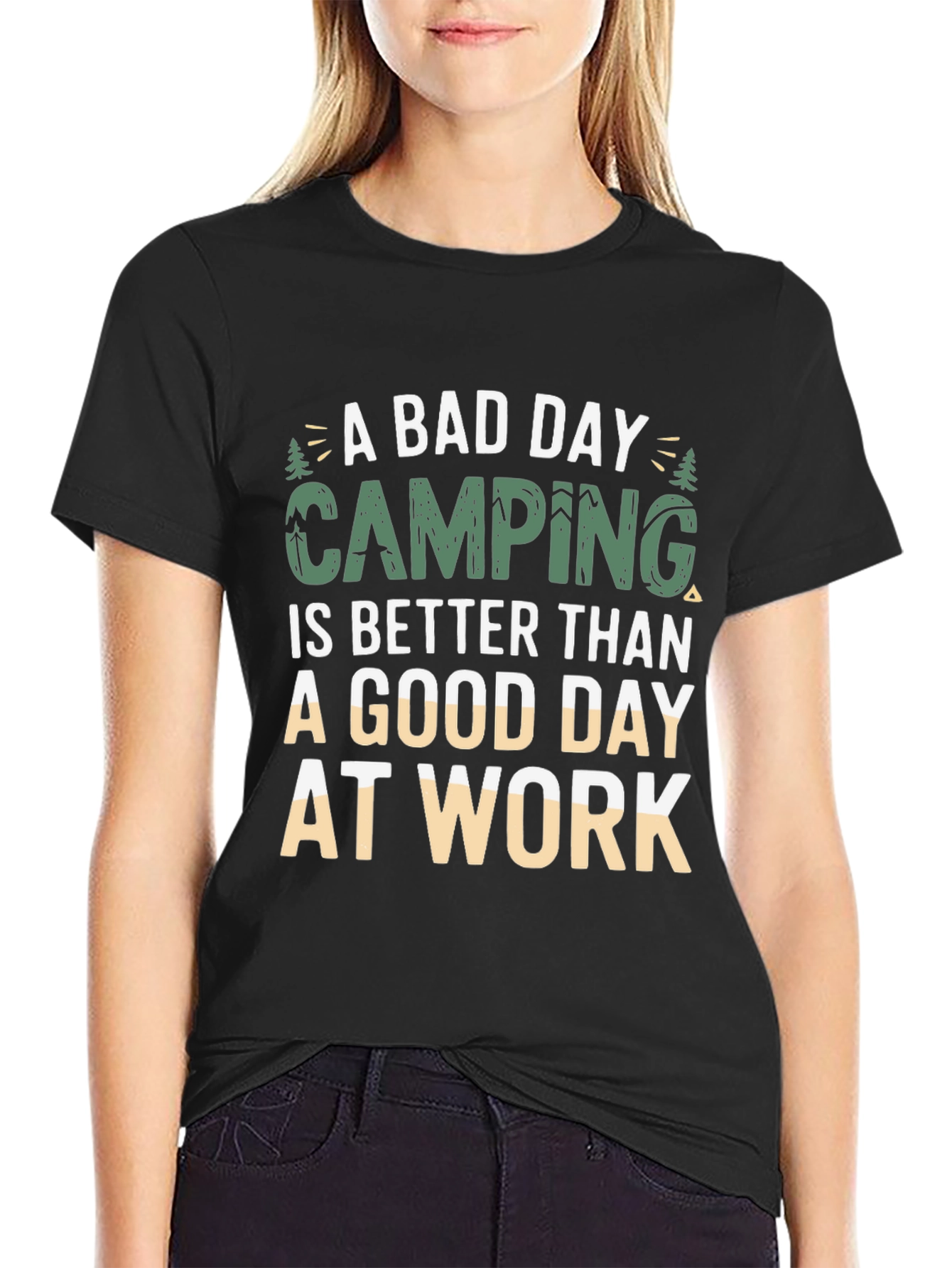 Camping Slogan Graphic Black T-Shirt