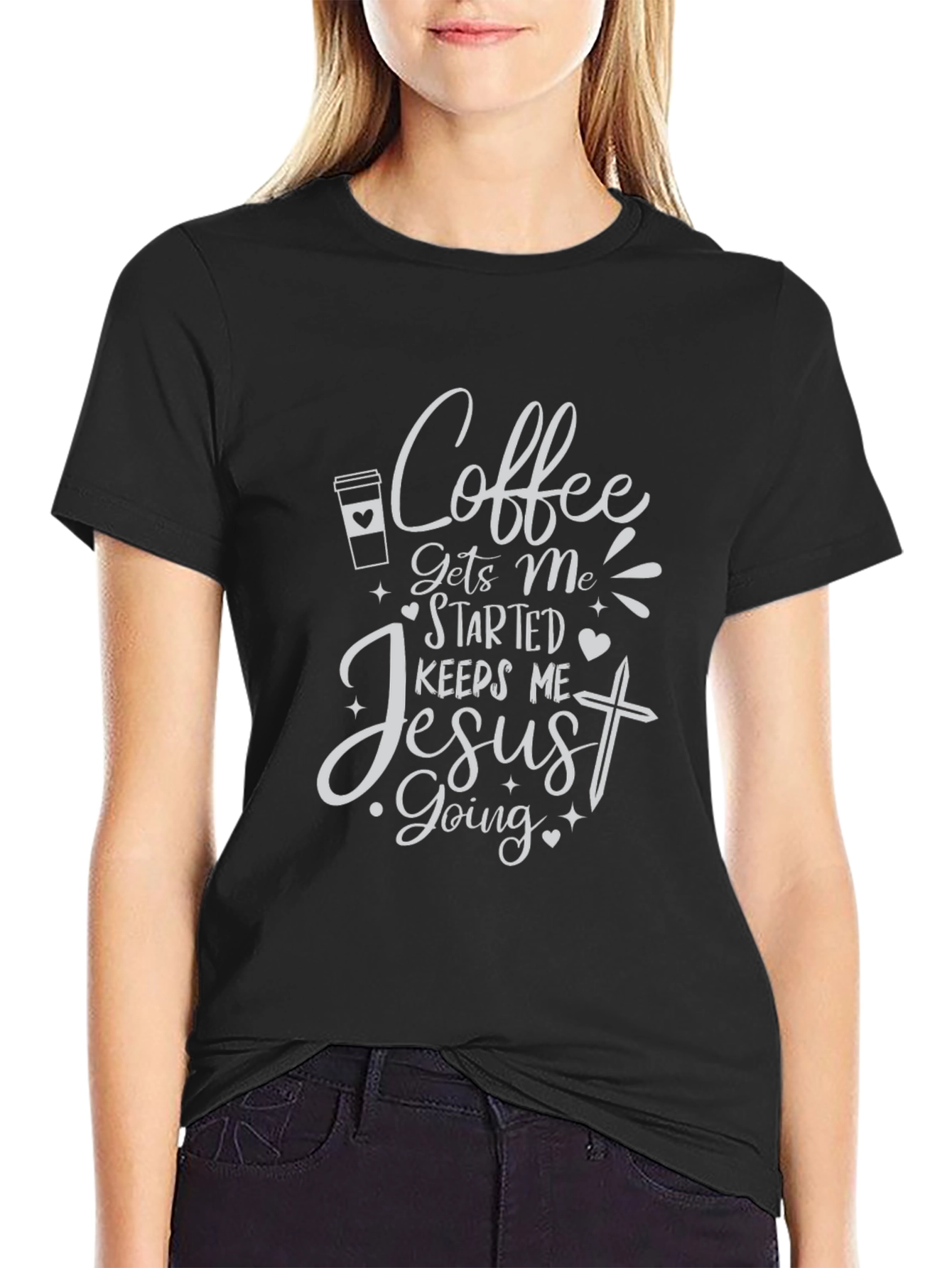 Coffee Gets Me Started Jesus Keeps Me Going T-Shirt