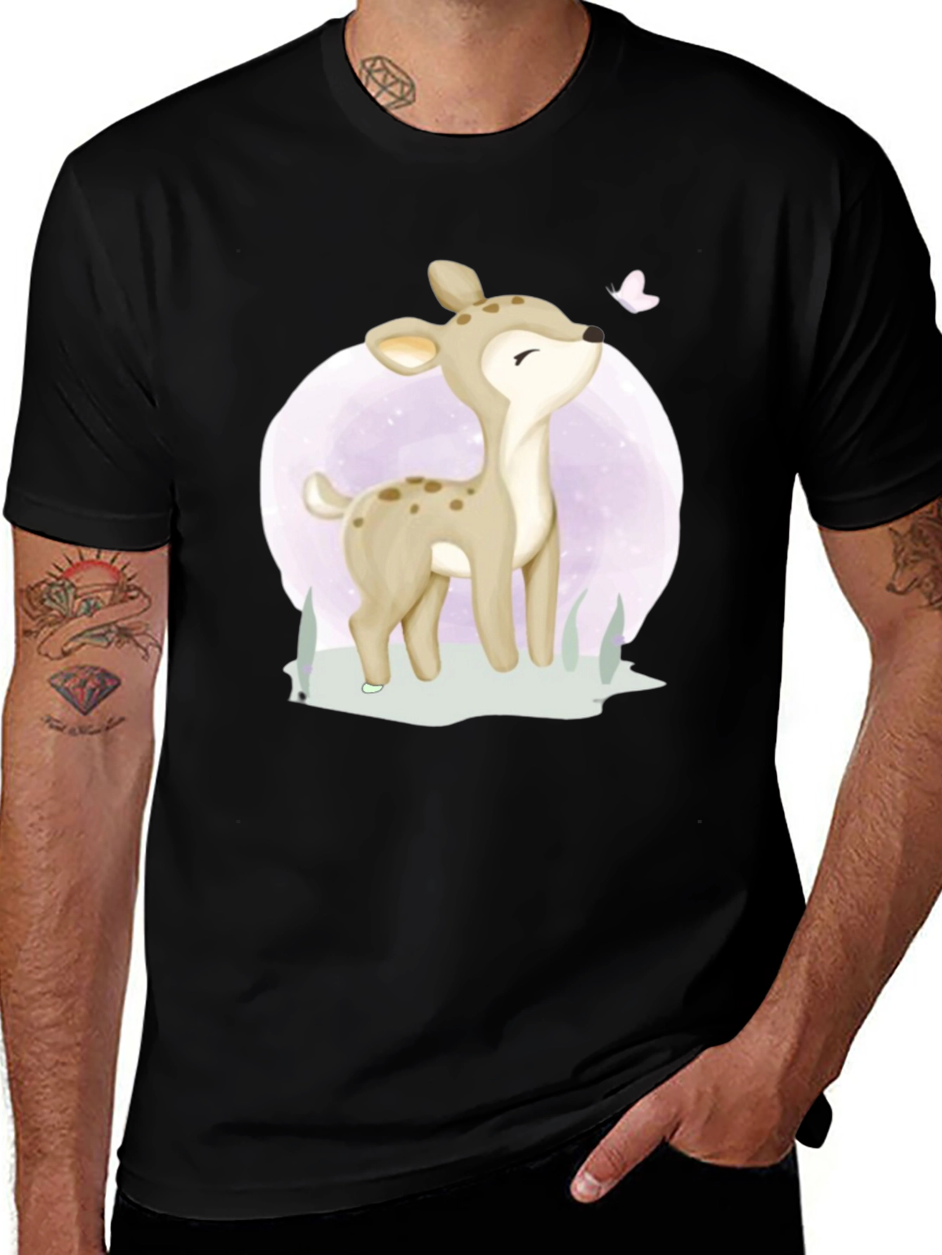 Cute Deer Graphic Tee - Black T-Shirt