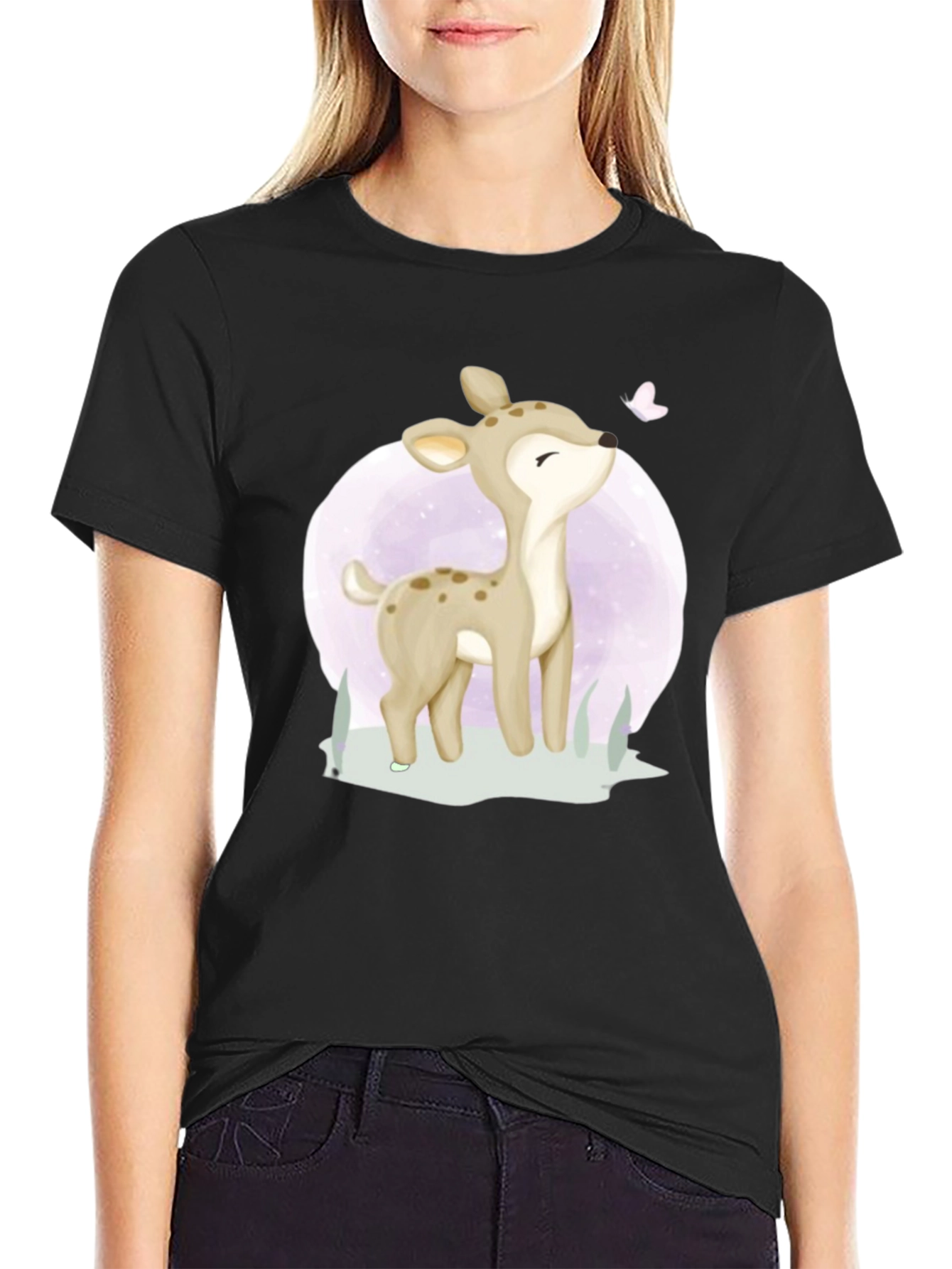 Cute Deer Graphic Tee - Black T-Shirt