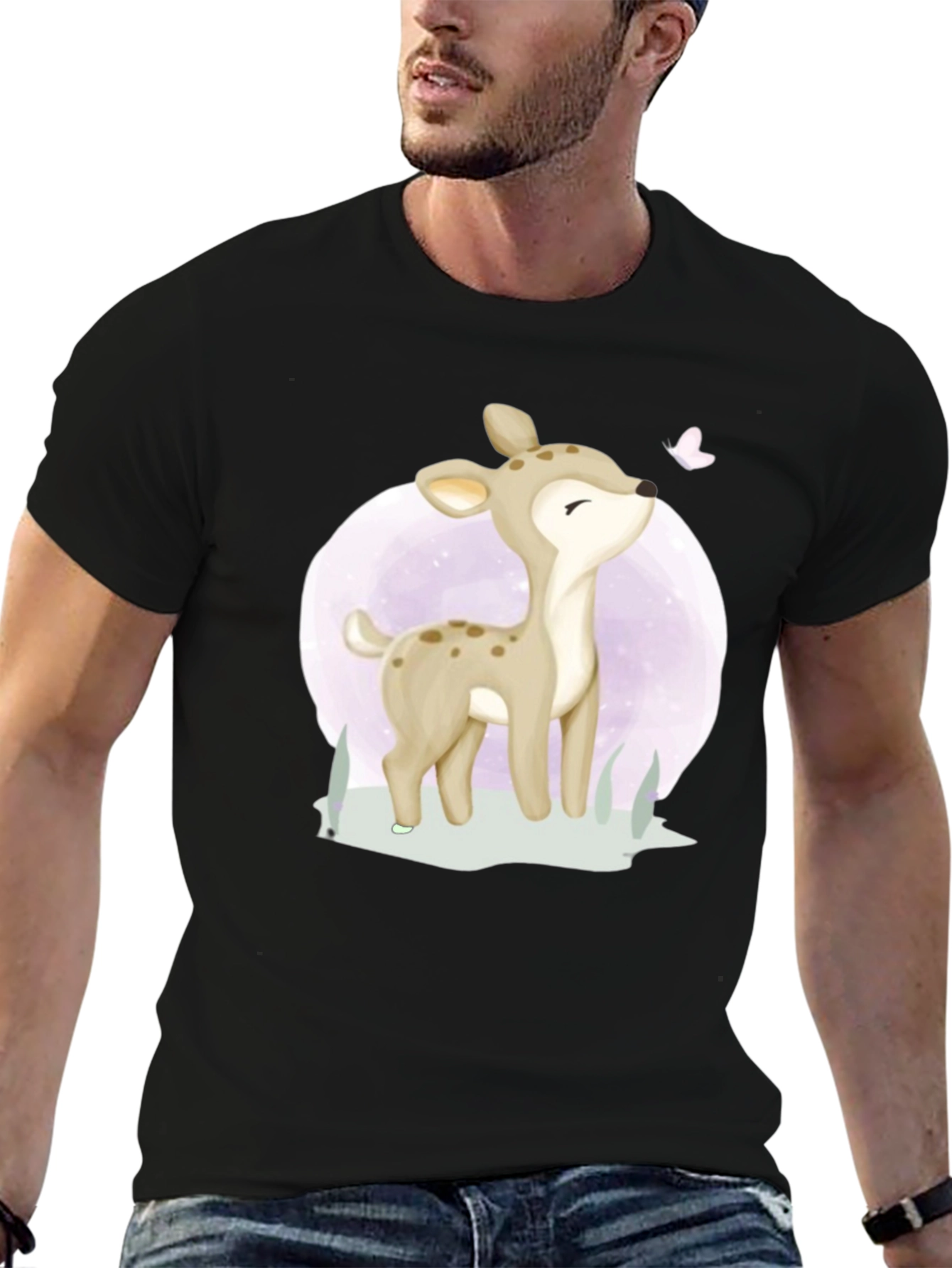 Cute Deer Graphic Tee - Black T-Shirt