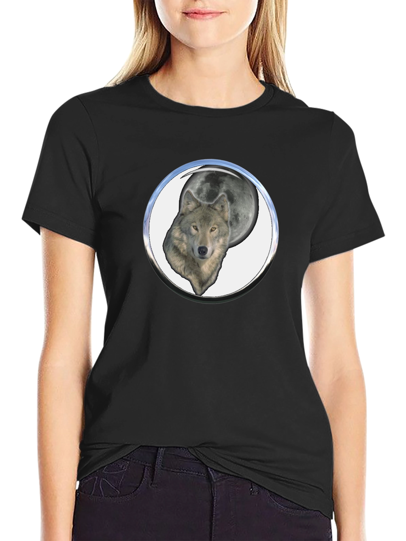 Wolf Moon Graphic Tee - Black Cotton Blend