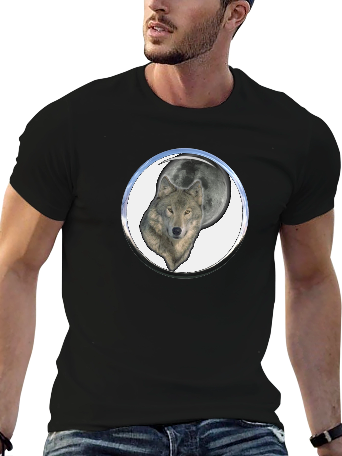 Wolf Moon Graphic Tee - Black Cotton Blend