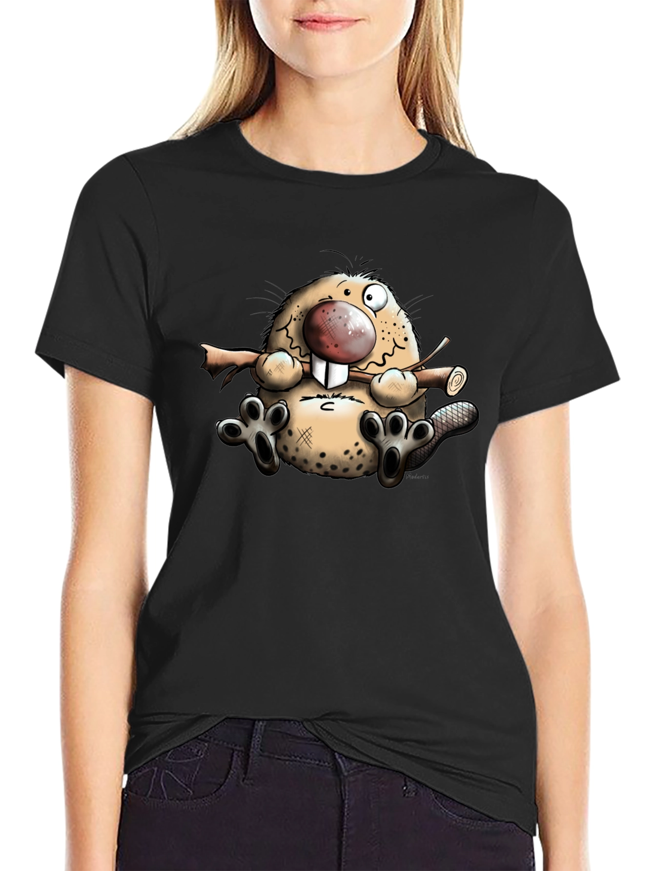 Cartoon Beaver Graphic T-Shirt