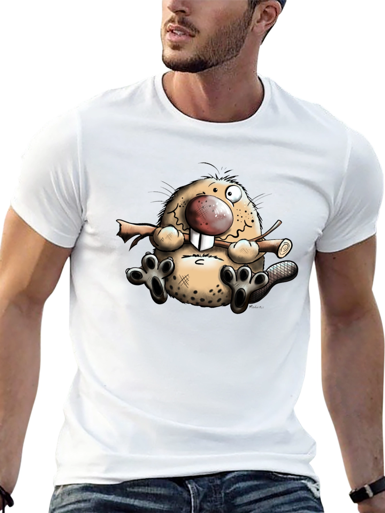 Cartoon Beaver Graphic T-Shirt