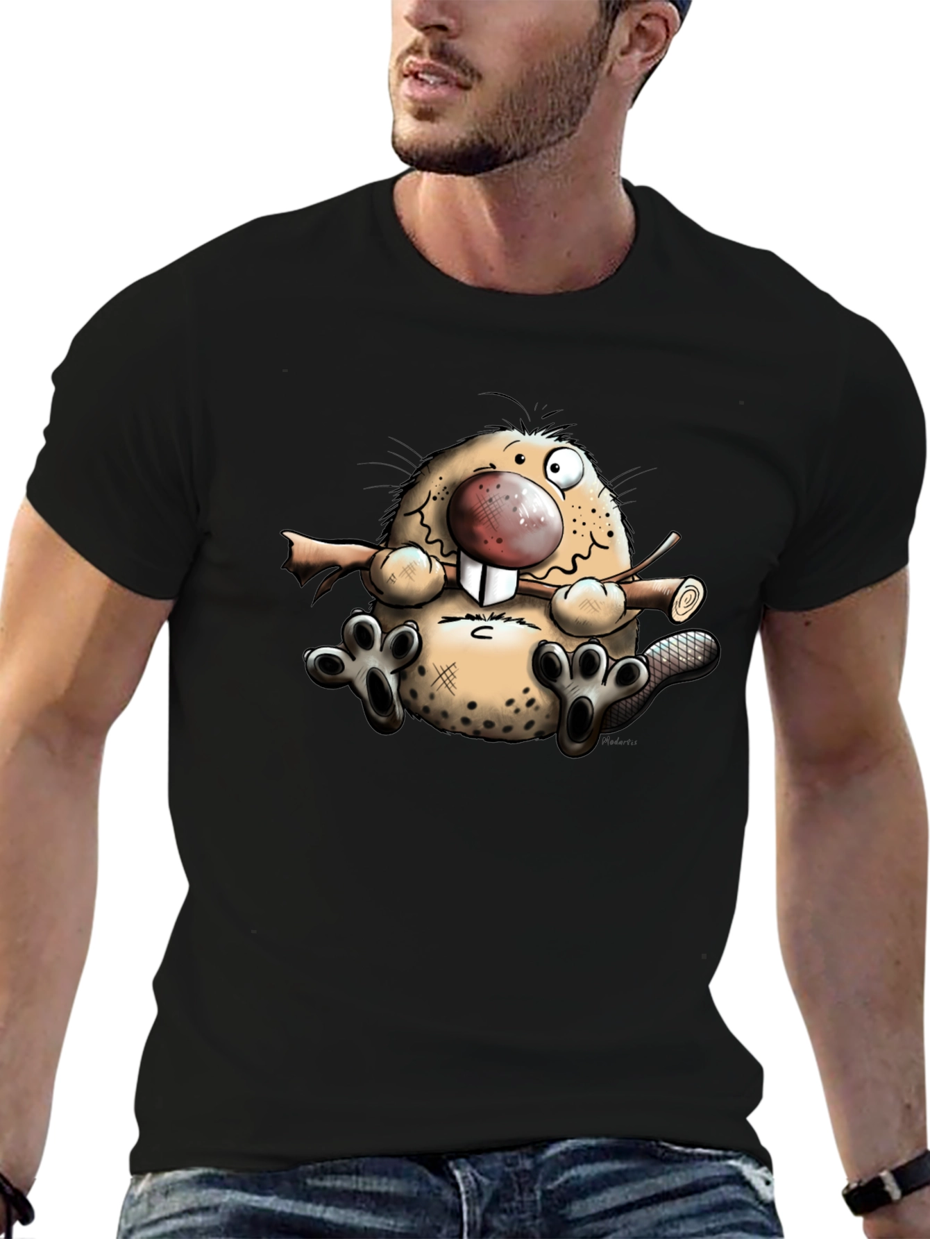 Cartoon Beaver Graphic T-Shirt