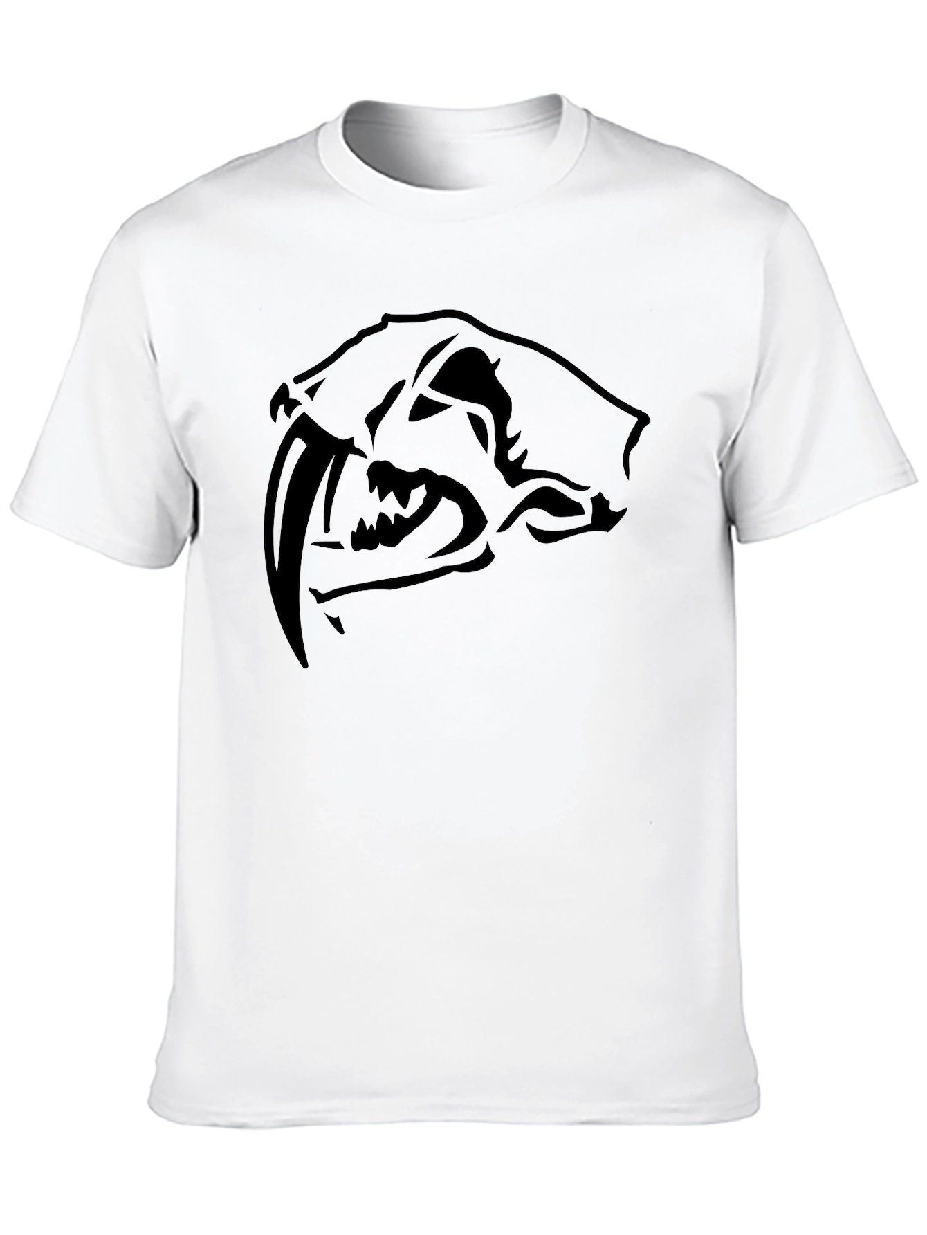 Mens Black T-Shirt with Saber-Tooth Cat Graphic Tee
