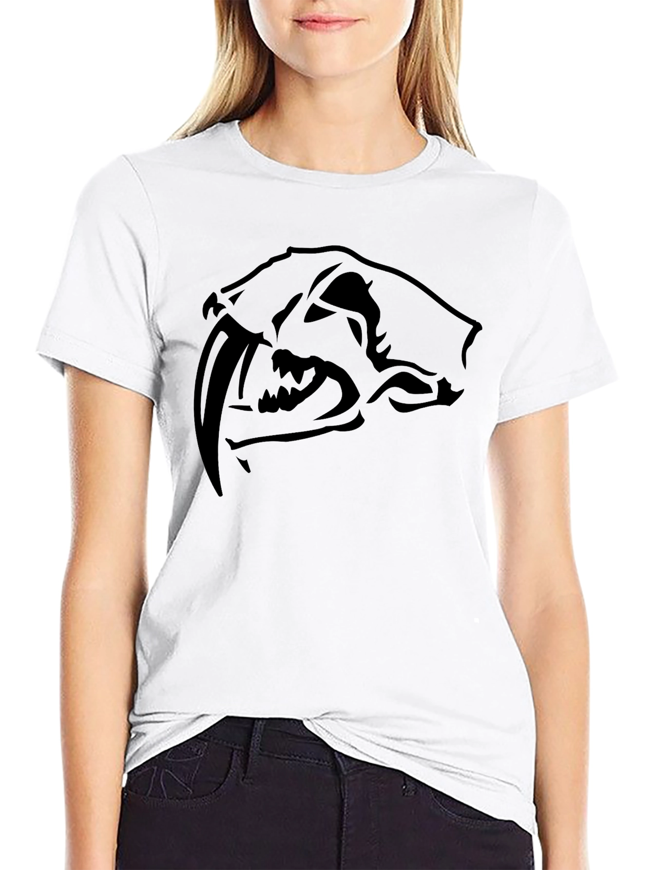 Mens Black T-Shirt with Saber-Tooth Cat Graphic Tee