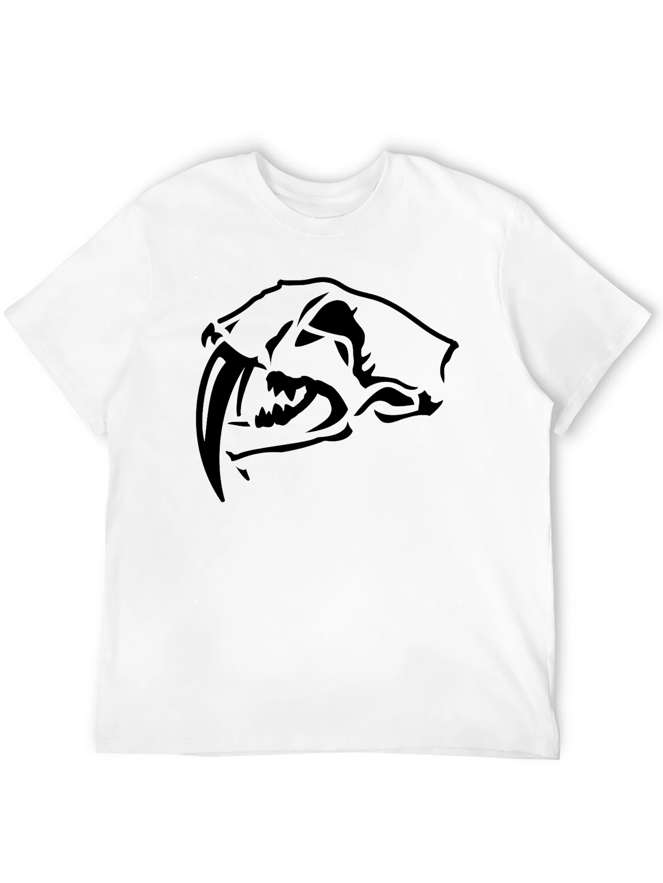 Mens Black T-Shirt with Saber-Tooth Cat Graphic Tee