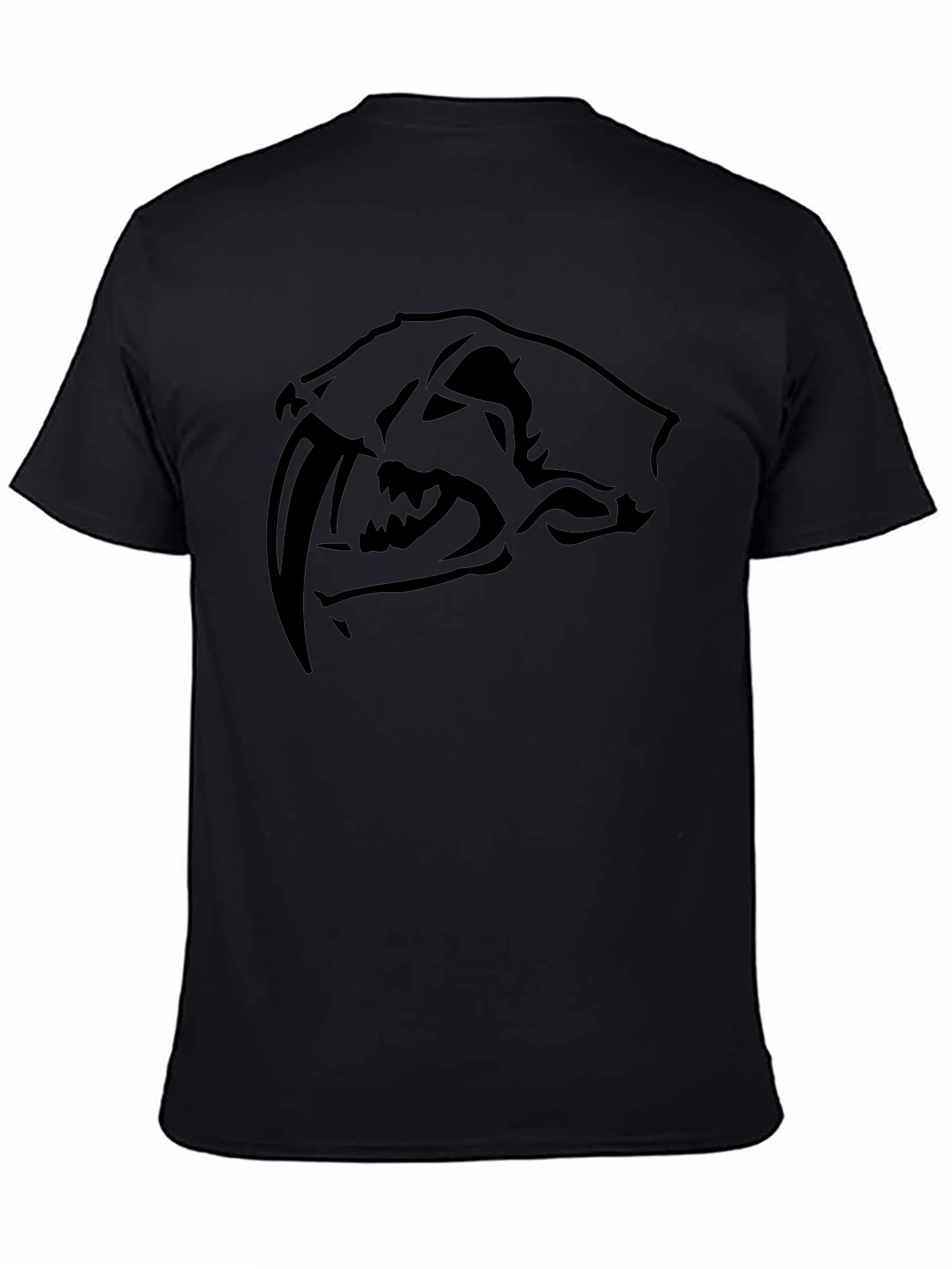 Mens Black T-Shirt with Saber-Tooth Cat Graphic Tee