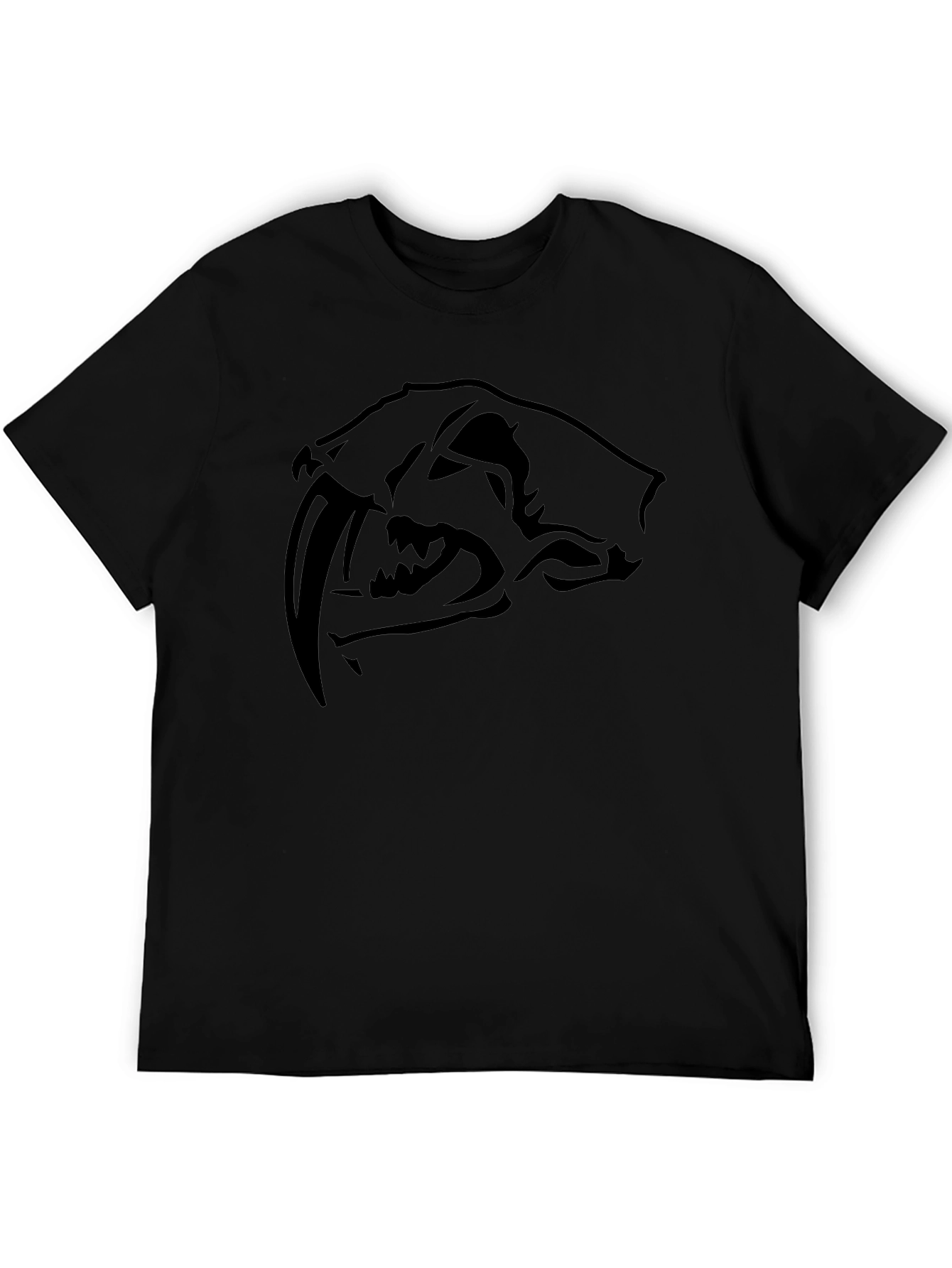 Mens Black T-Shirt with Saber-Tooth Cat Graphic Tee