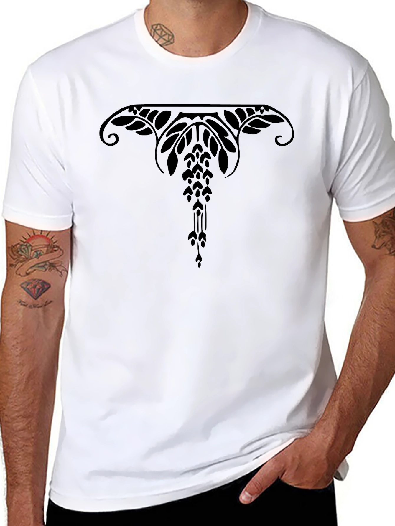 Mens Black T-Shirt with Unique Graphic Design