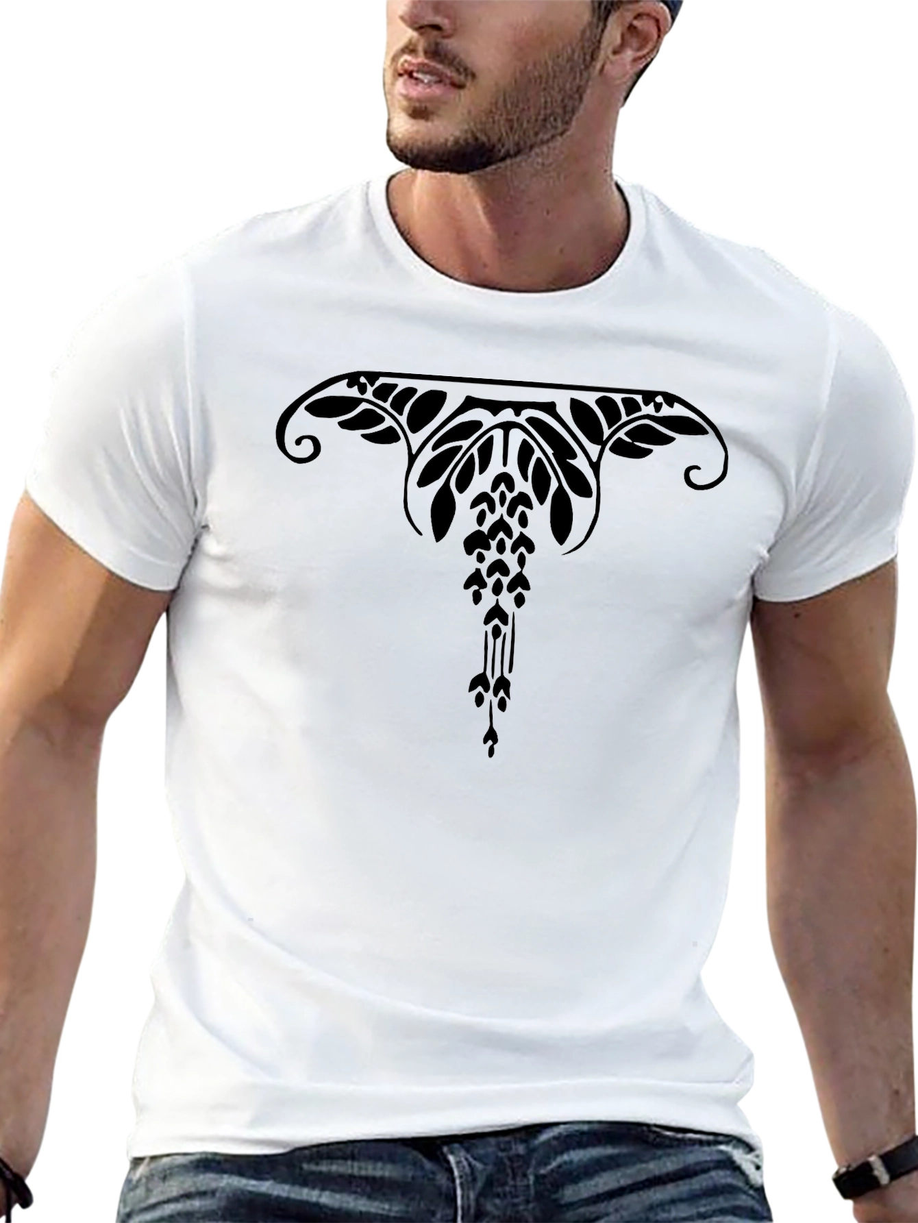 Mens Black T-Shirt with Unique Graphic Design