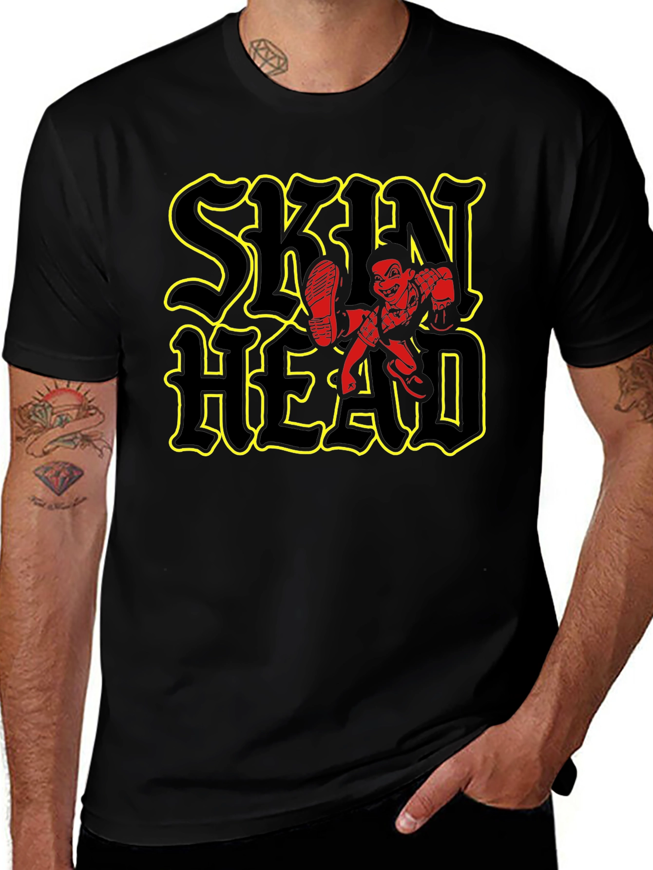 Skinhead Graphic Print Black T-Shirt