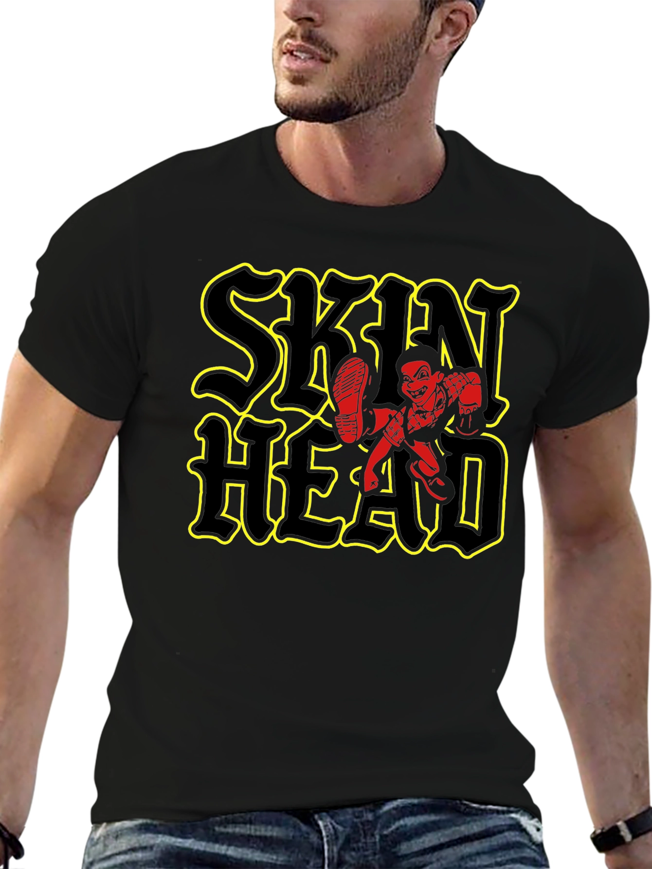 Skinhead Graphic Print Black T-Shirt