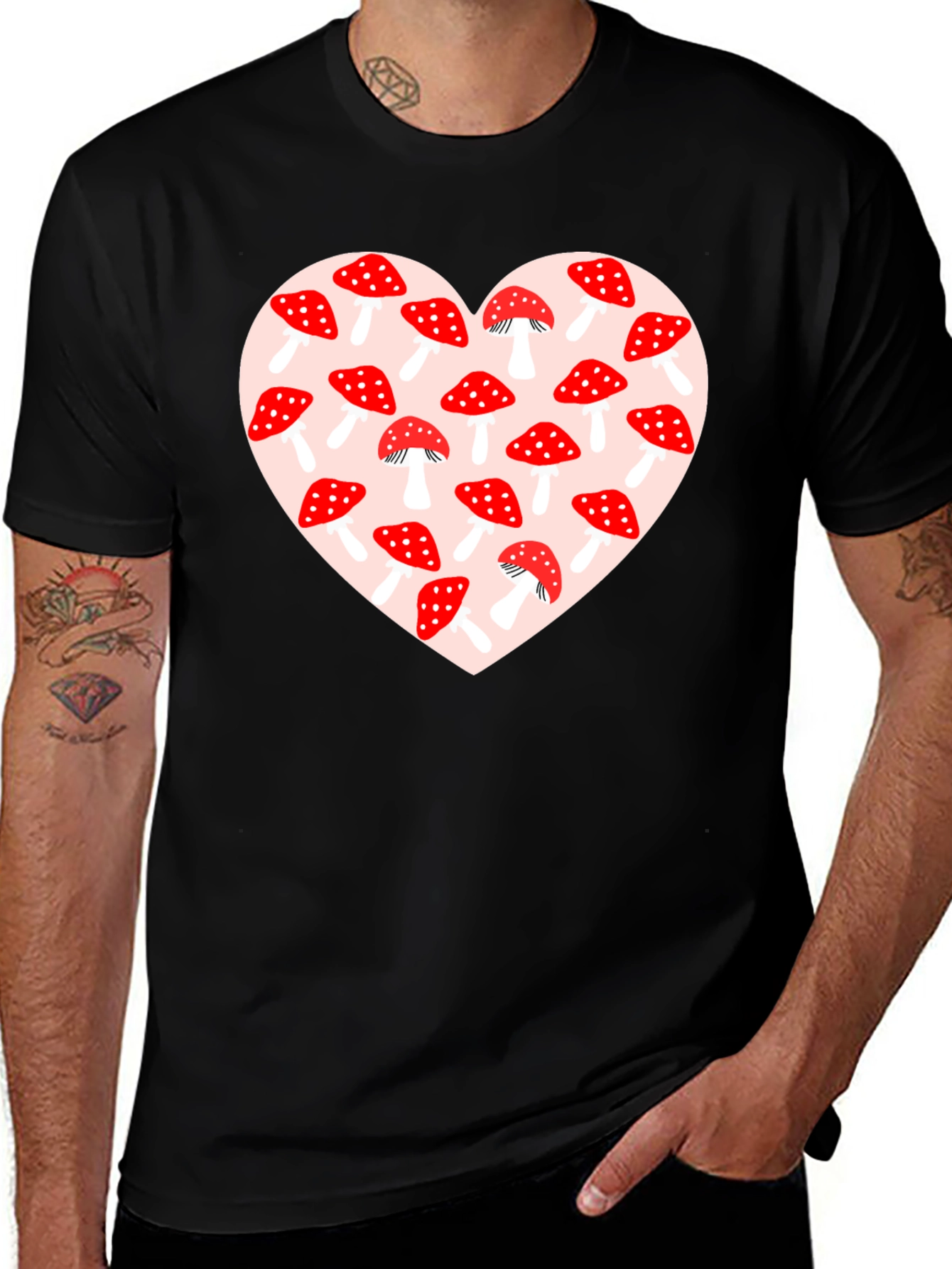 Mushroom Heart Graphic Tee - Black