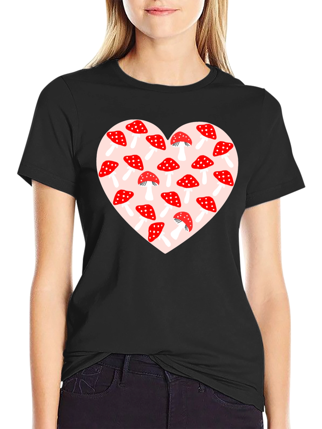 Mushroom Heart Graphic Tee - Black