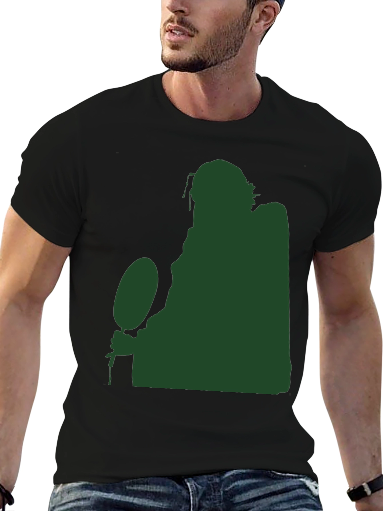 Silhouette Figure Holding Ball Black T-Shirt
