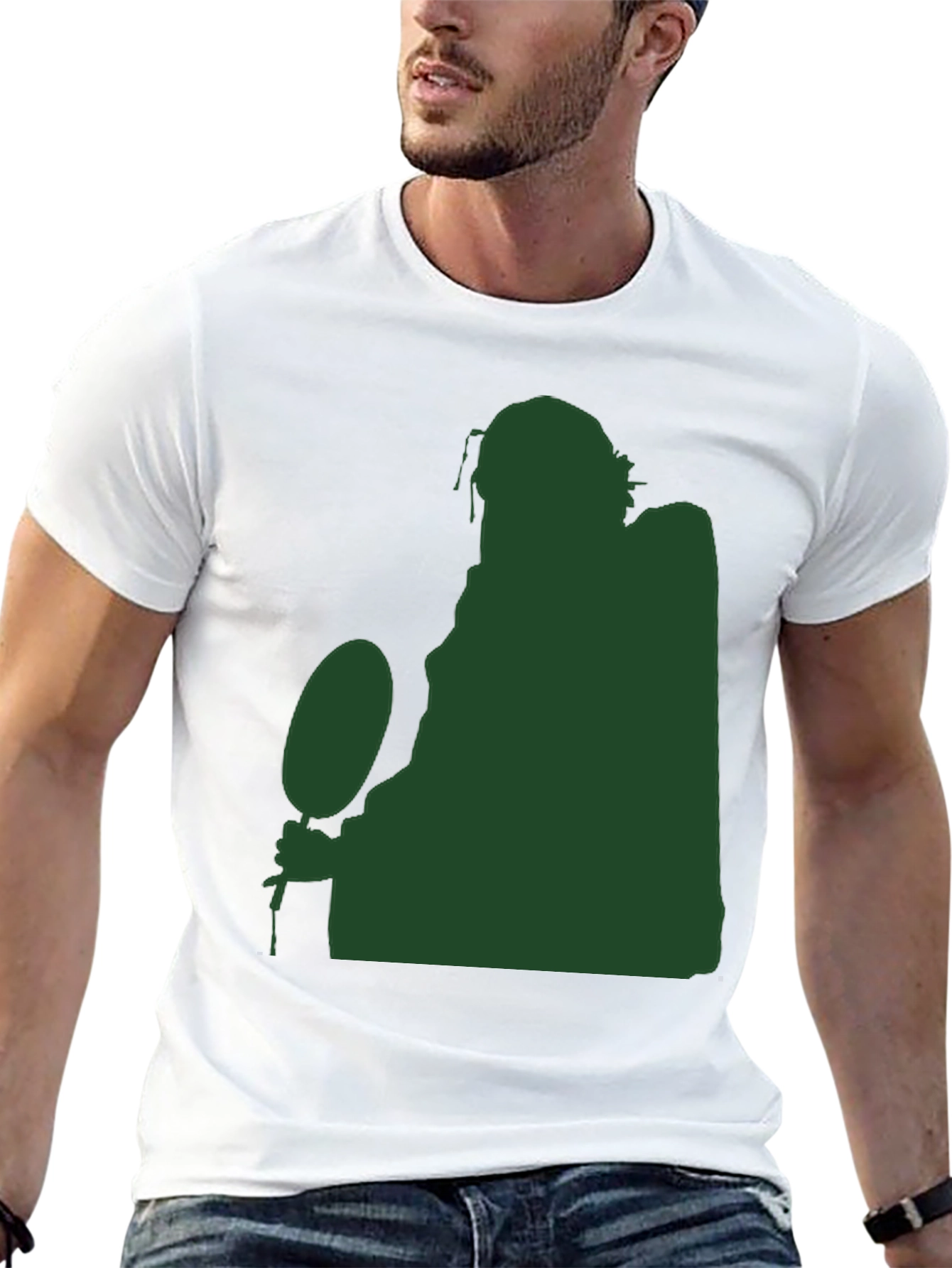 Silhouette Figure Holding Ball Black T-Shirt